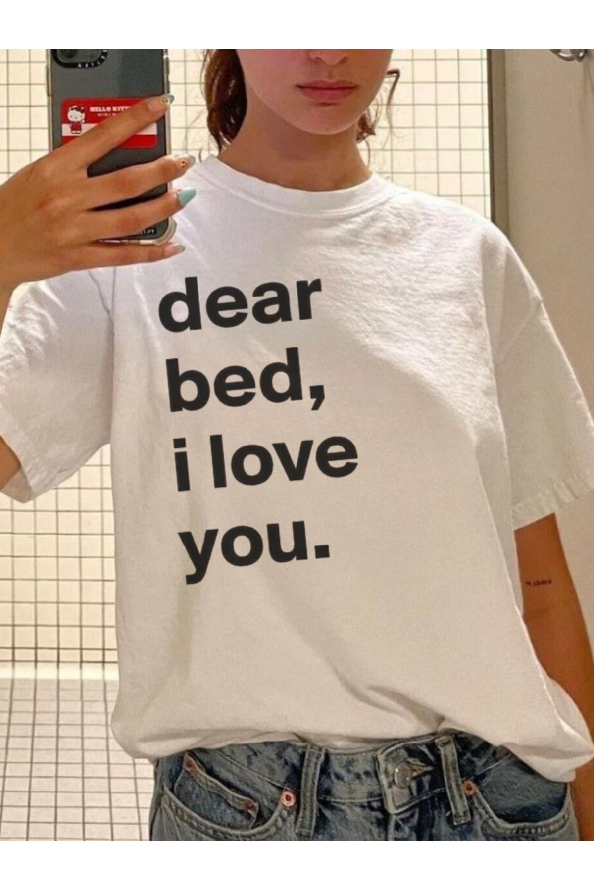 DEEFWEAR DREICH DEAR BED I LOVE YOU BASKILI BEYAZ TSHIRT