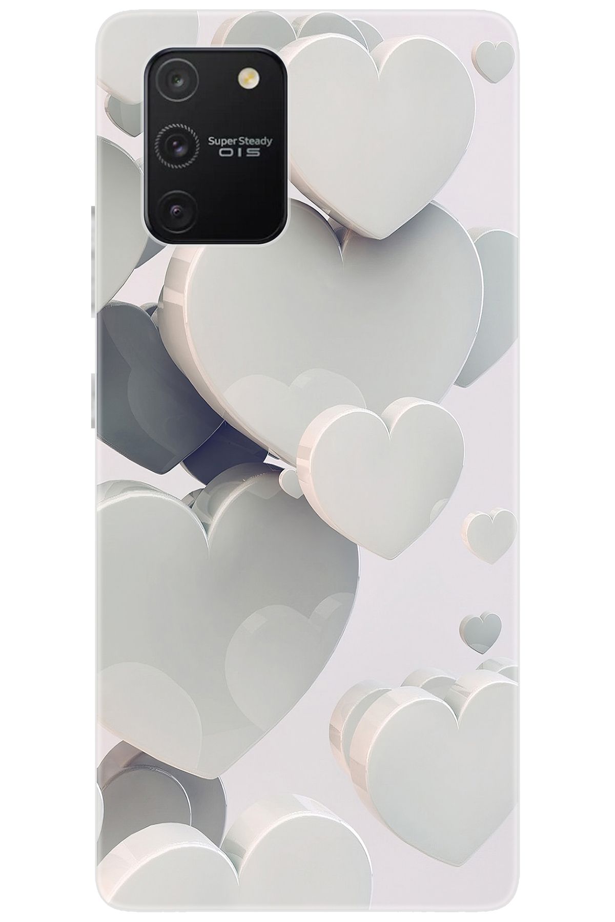 Ceppare Samsung Galaxy S10 Lite (SM-G770F) Uyumlu Kılıf Desen Baskı Silikon Beyaz Kalpler STK:259 CP-8QPUAnC