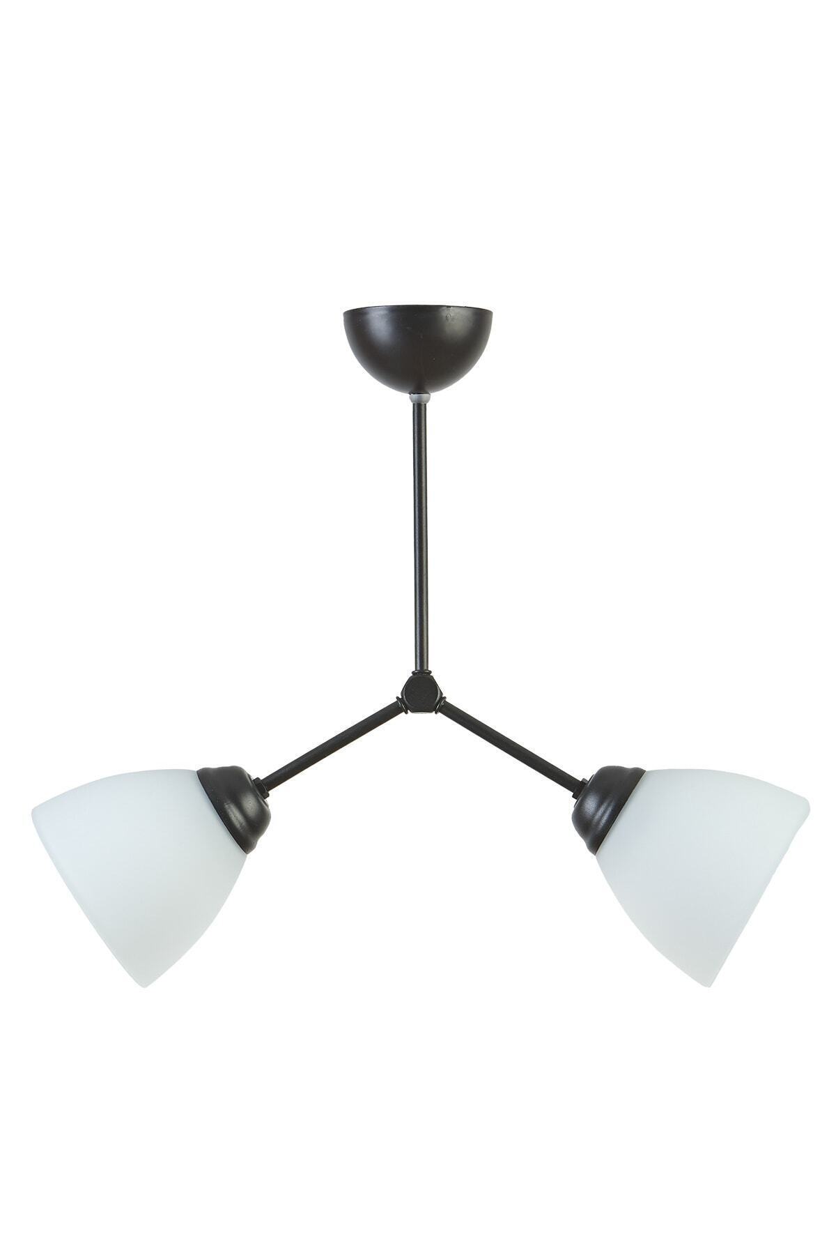 150 Glass Rocco Modern Design Cafe Kitchen Living Room Black Color 2-Piece Chandelier with White Glass