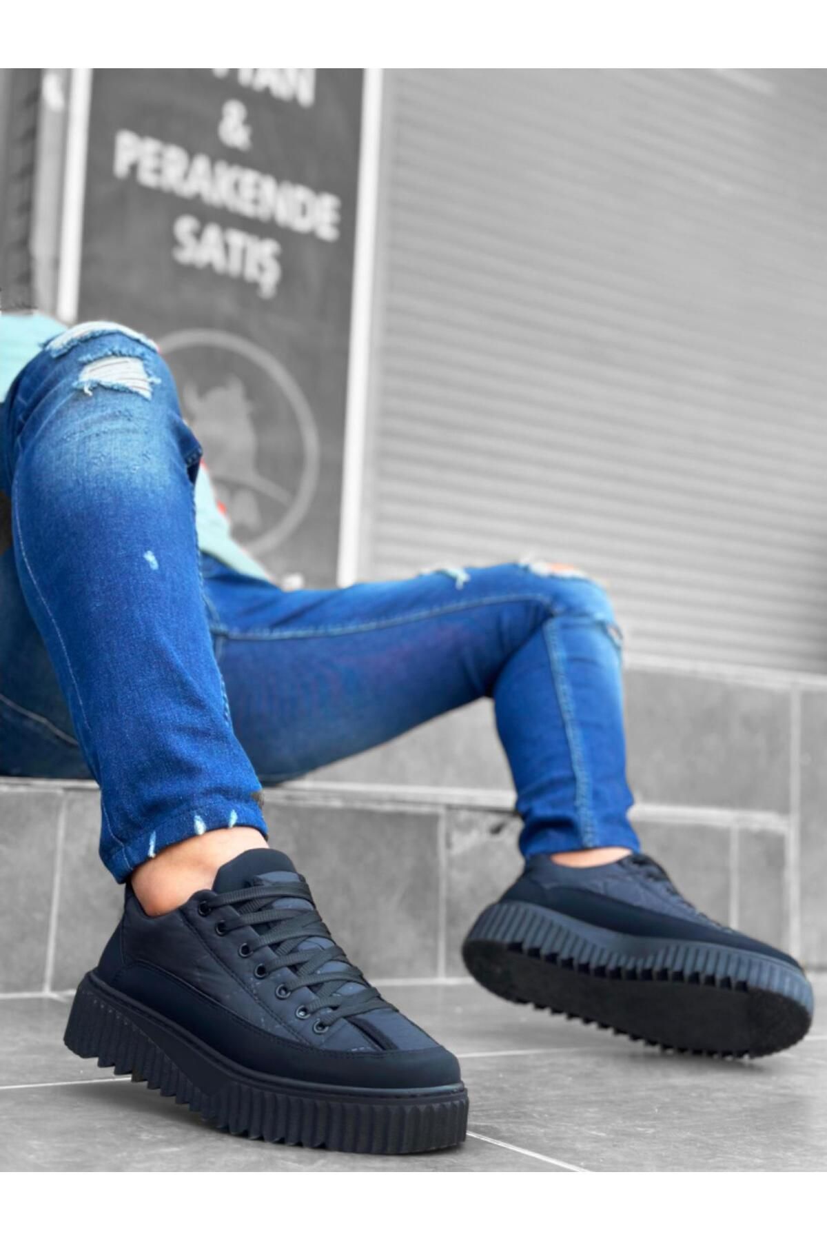 Byshoes BA0801 BOA Siyah Yüksek Taban Siyah Paraşüt Kumaş Cilt Detaylı Erkek Ayakkabı