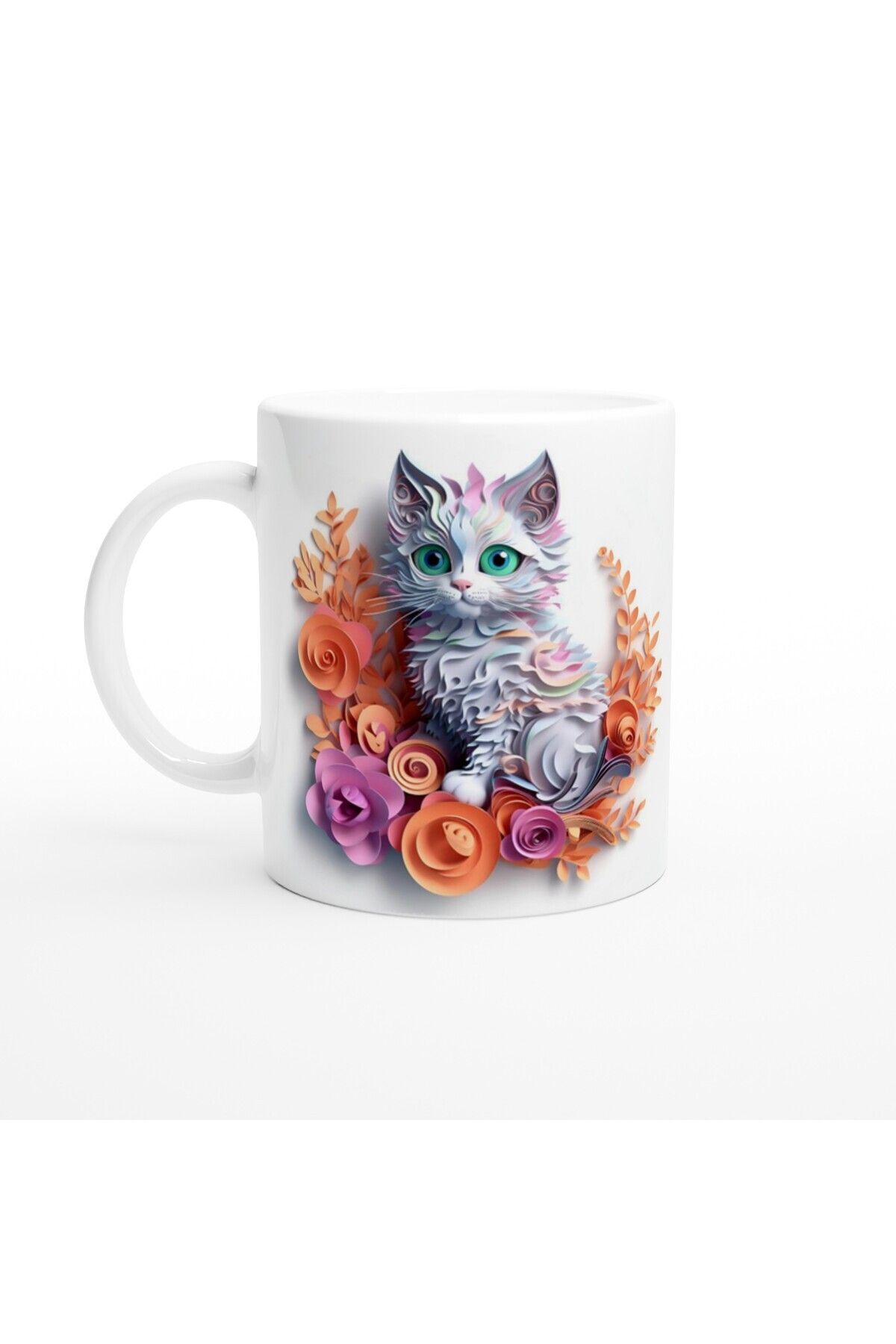 DERWARDEIN Pastel Çiçekli Tatlı Kedi Kupa Bardak