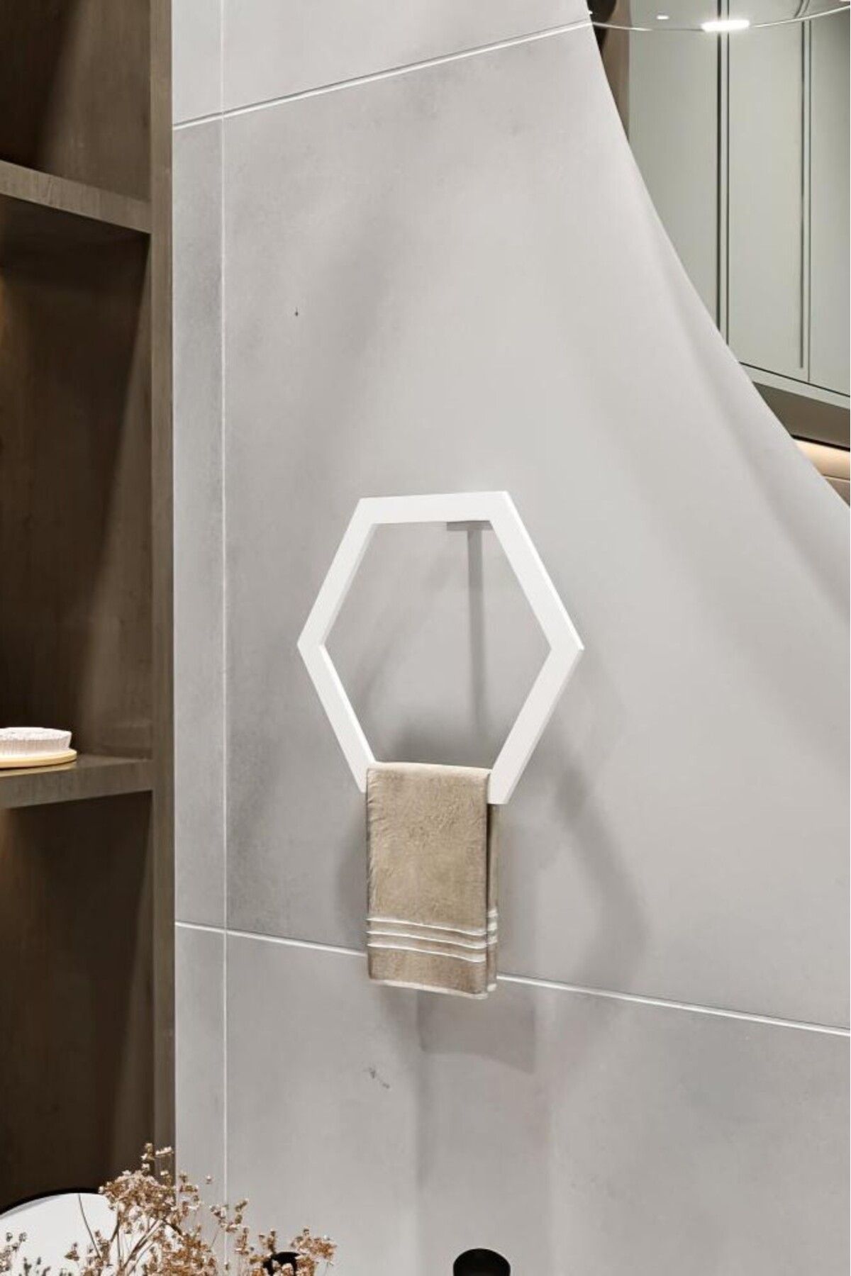 Grandmix Duvar Montajlı Altıgen Havlu Askısı Modern Minimalist Metal Banyo Havlu Halkası Banyo Toparlayıcı