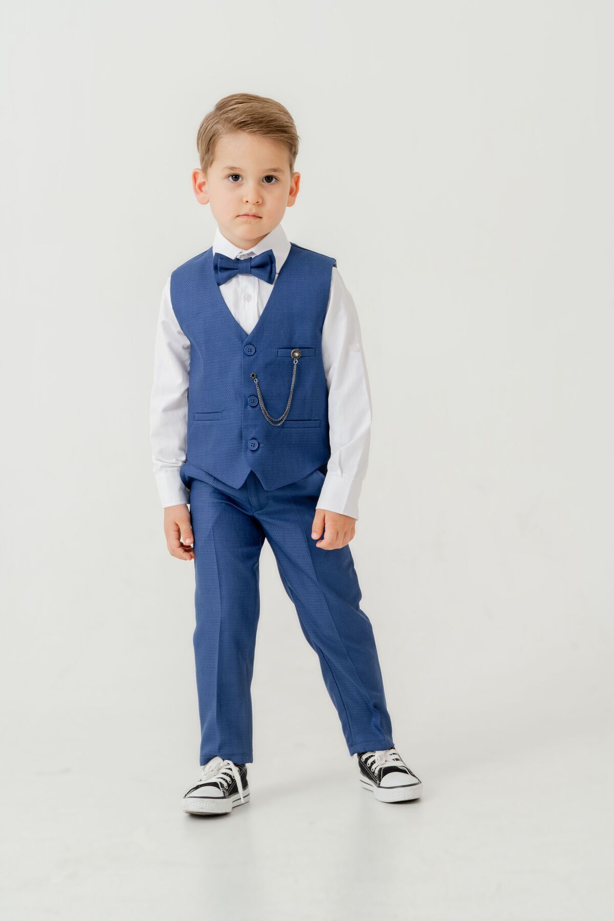 پینا کیدز کت و شلوار اسلیم فیت پسرانه با جلیقه – ۴ تکه (جلیقه، شلوار، پیراهن، پاپیون) TE.7026