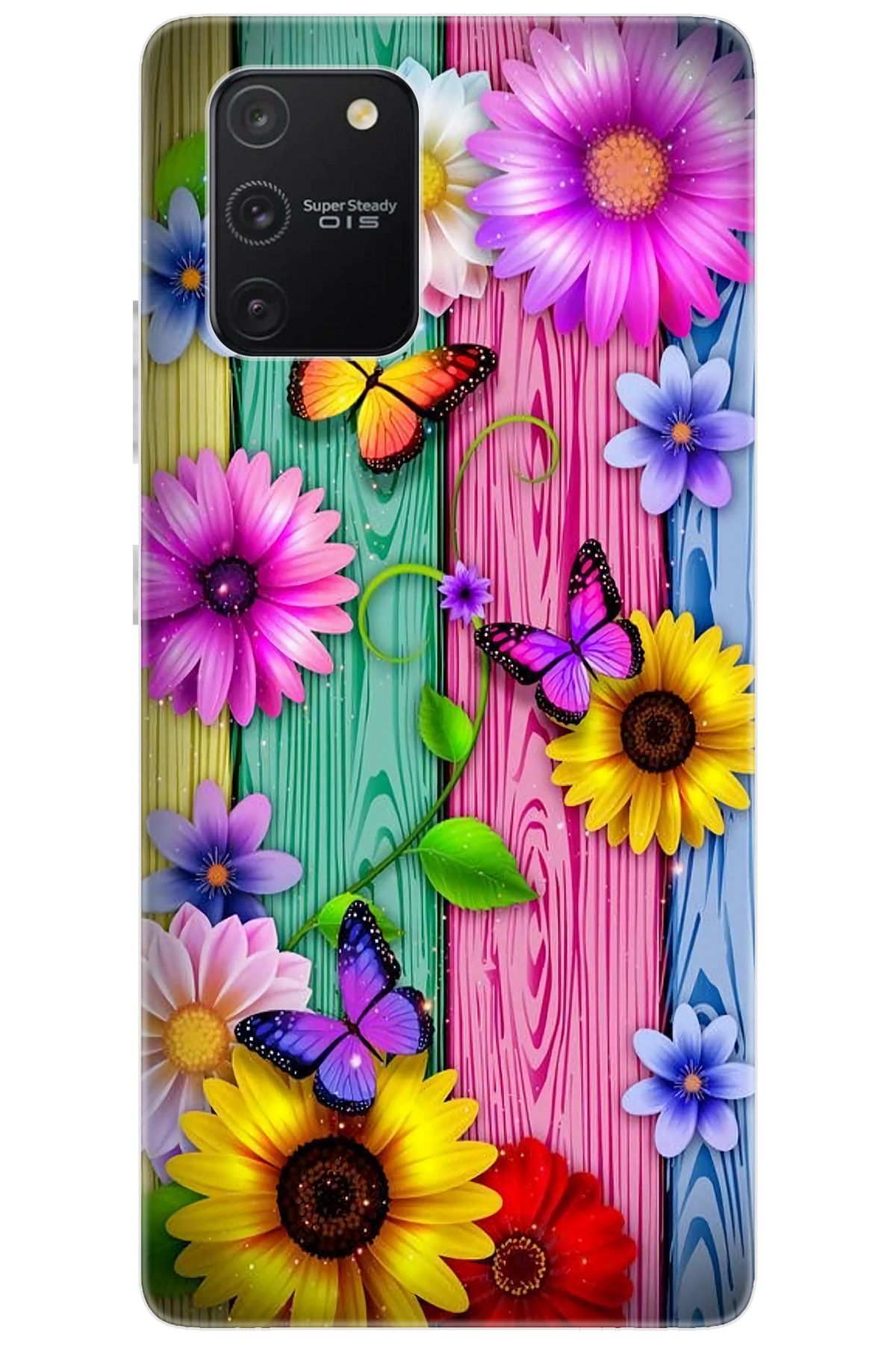 Ceppare Samsung Galaxy S10 Lite (SM-G770F) Uyumlu Kılıf Silikon Renkli Papatya Kelebek STK:719 CP-oXUCwb2