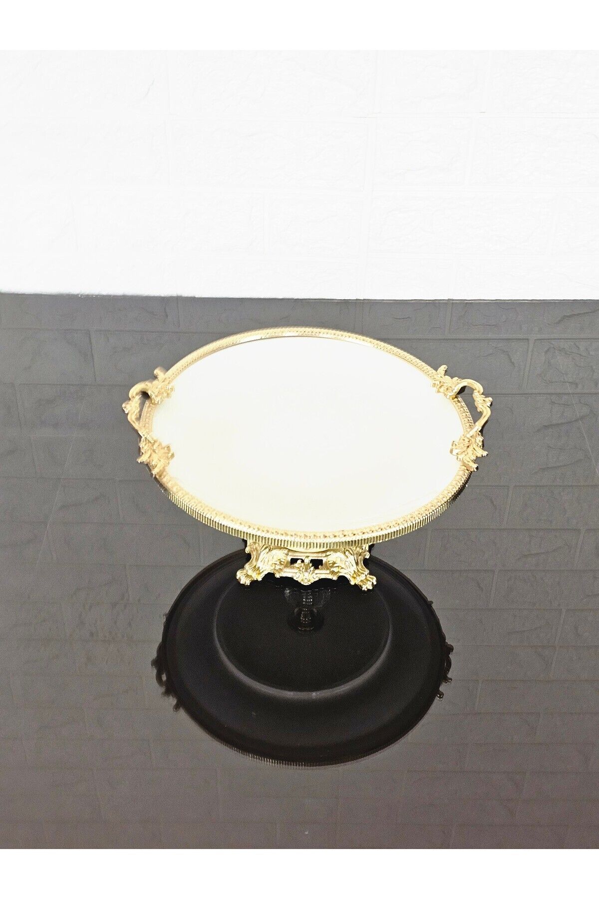 atabey home PORSELEN SADE YUVARLAK KÜÇÜK SERVİS TABAĞI-SUNUMLUK DÖKÜM GOLD ÇERÇEVE VE DÖKÜM AYAKLI 20 CM