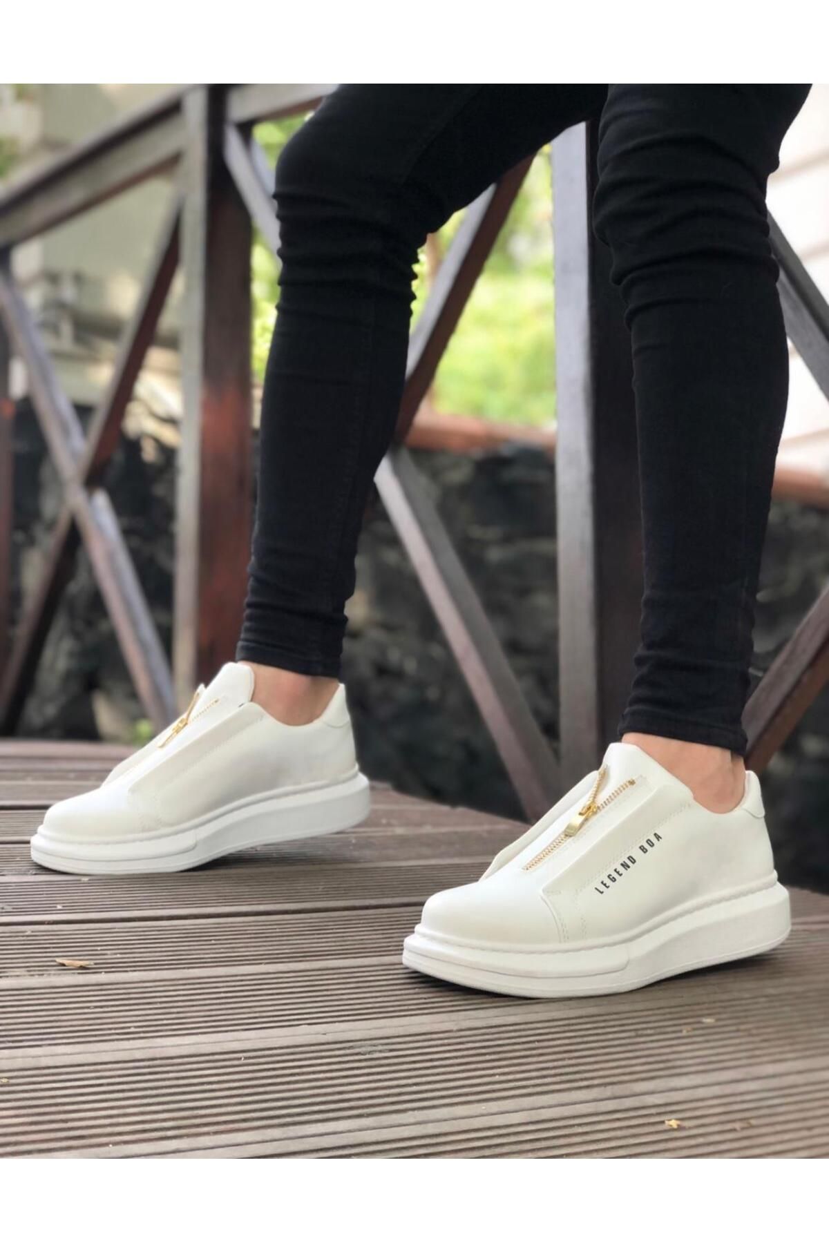 Byshoes BA0310 BOA Kalın Yüksek Taban Fermuarlı Beyaz Erkek Ayakkabı