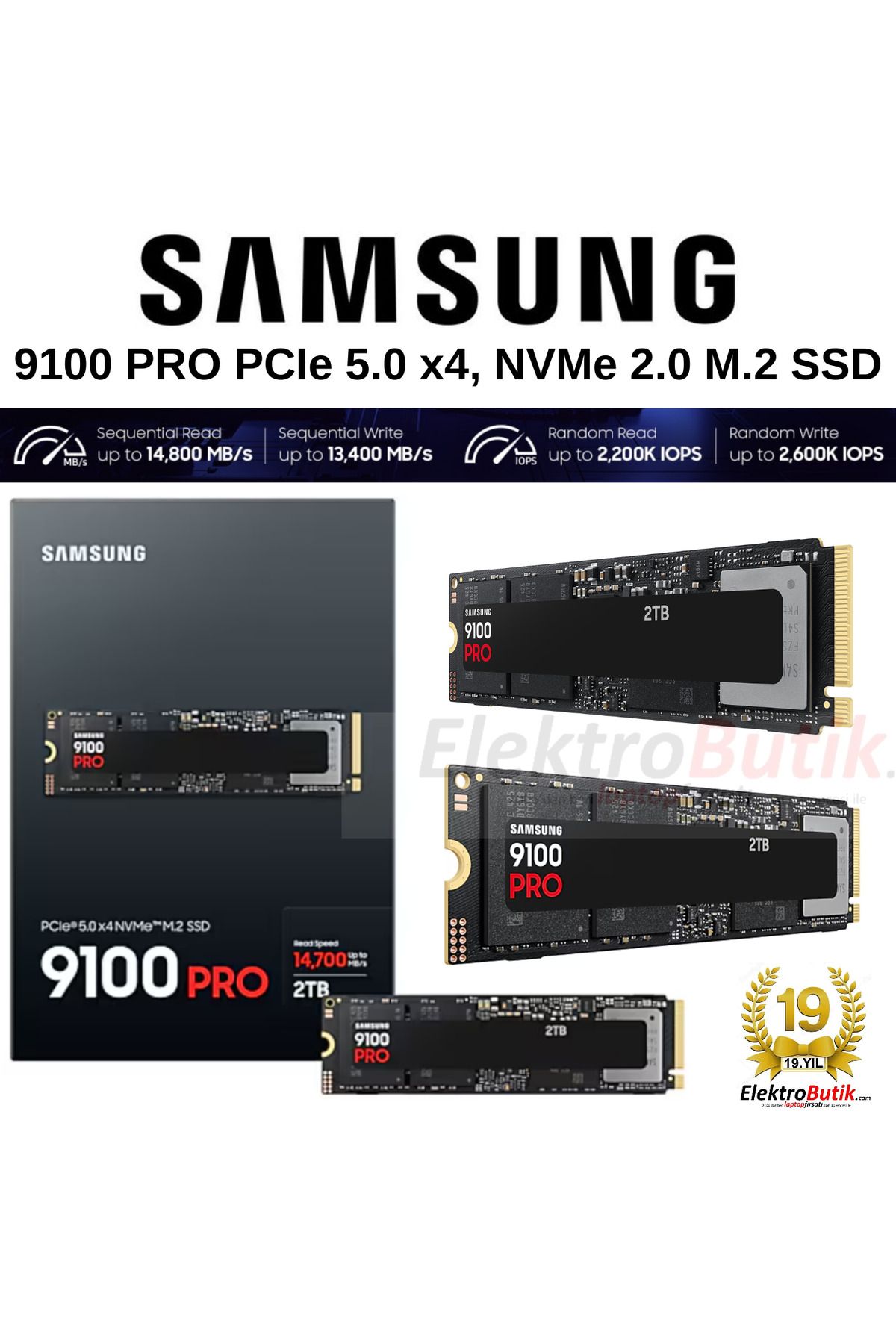 Samsung 9100 Pro Mz-vap2t0bw 2tb (14700/13400MB/S) M.2 2280 Pcıe 5.0 Nvme Ssd