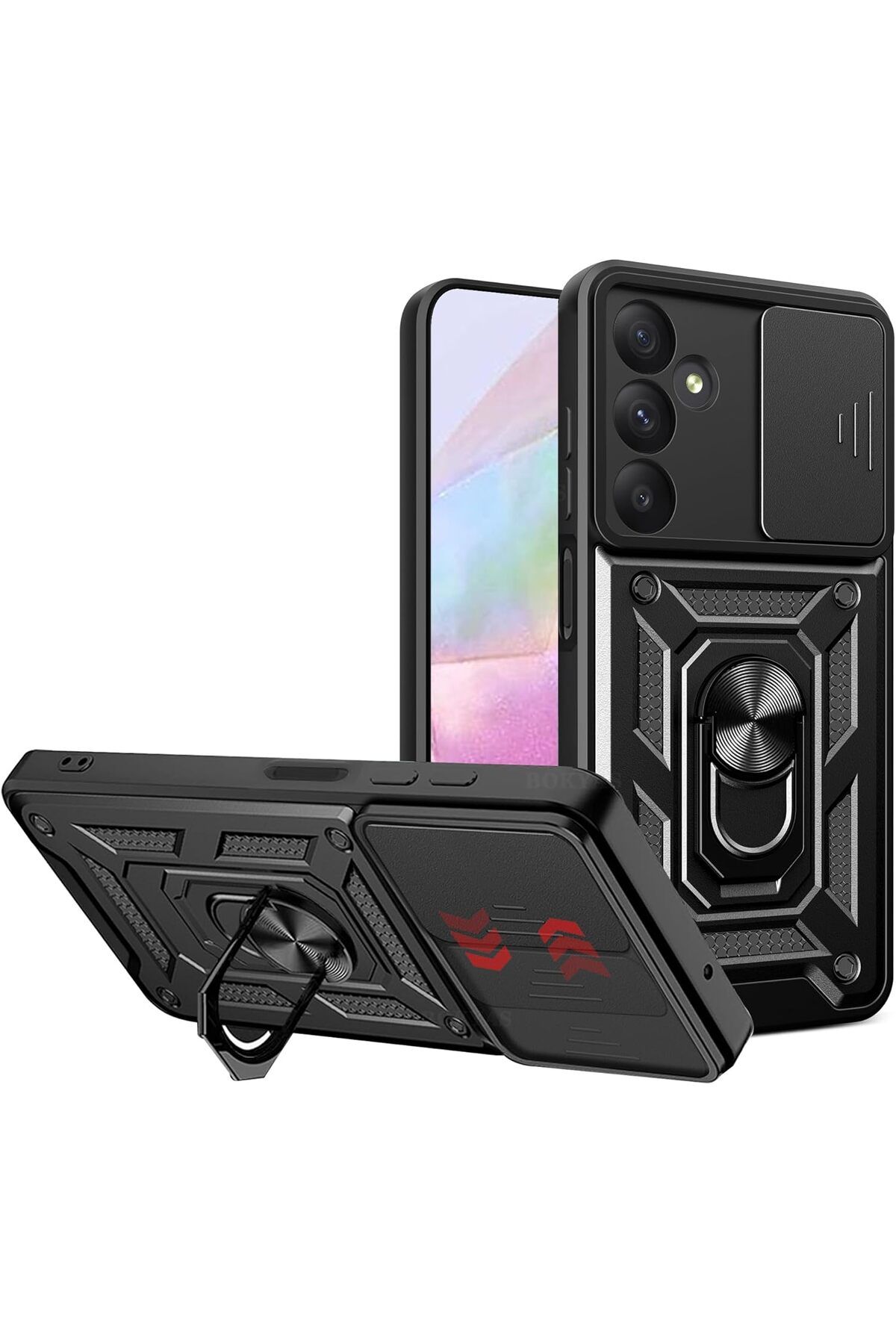 Rivor Samsung Galaxy A04S & A13 5G Kılıf Kamera Sürgülü Standlı Yüzüklü Darbe Emici Zırh Koruyucu Kapak