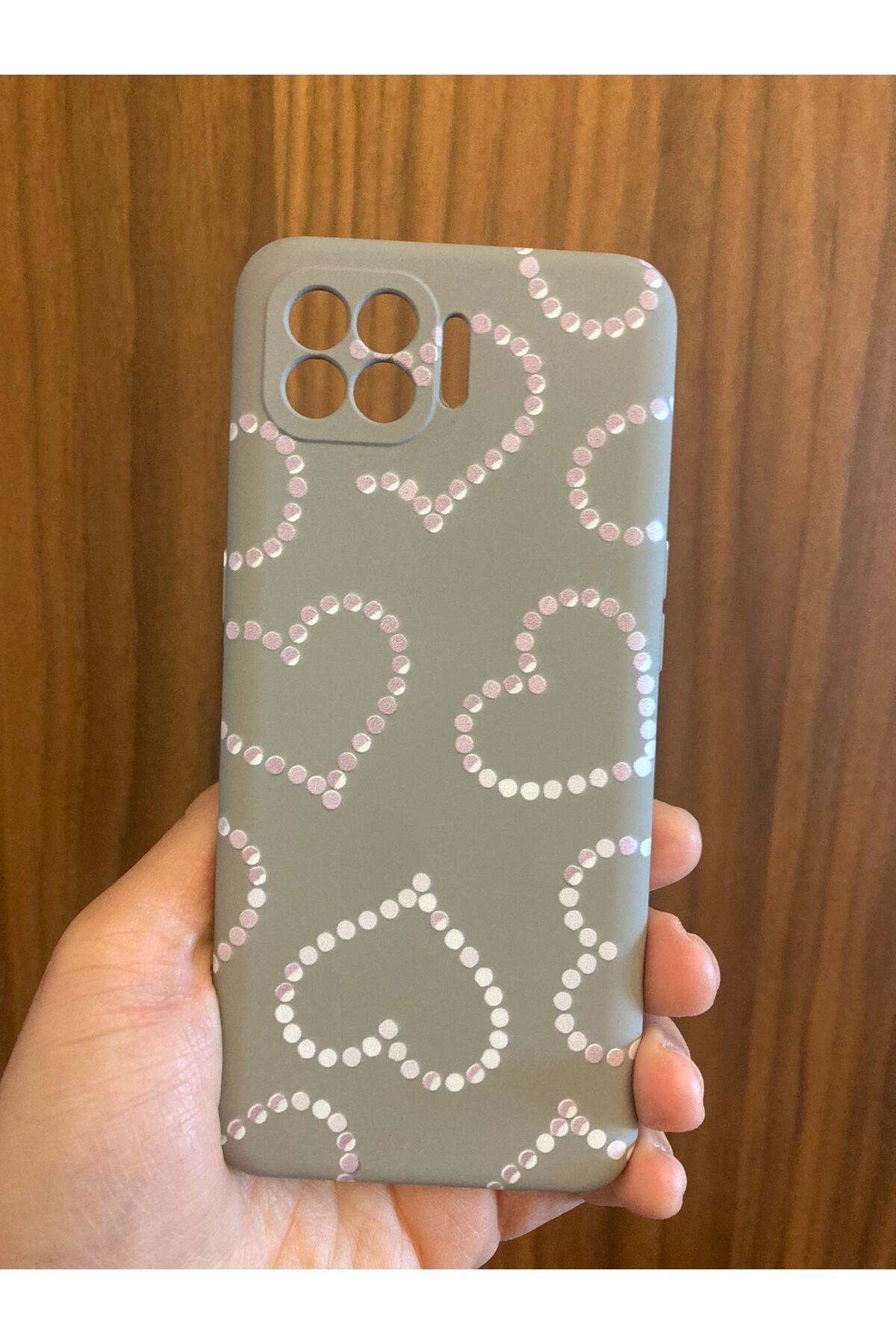 Newon OPPO RENO 4 LİTE KALP BASKILI İÇİ KADİFE PREMİUM SİLİKON TELEFON KILIFI