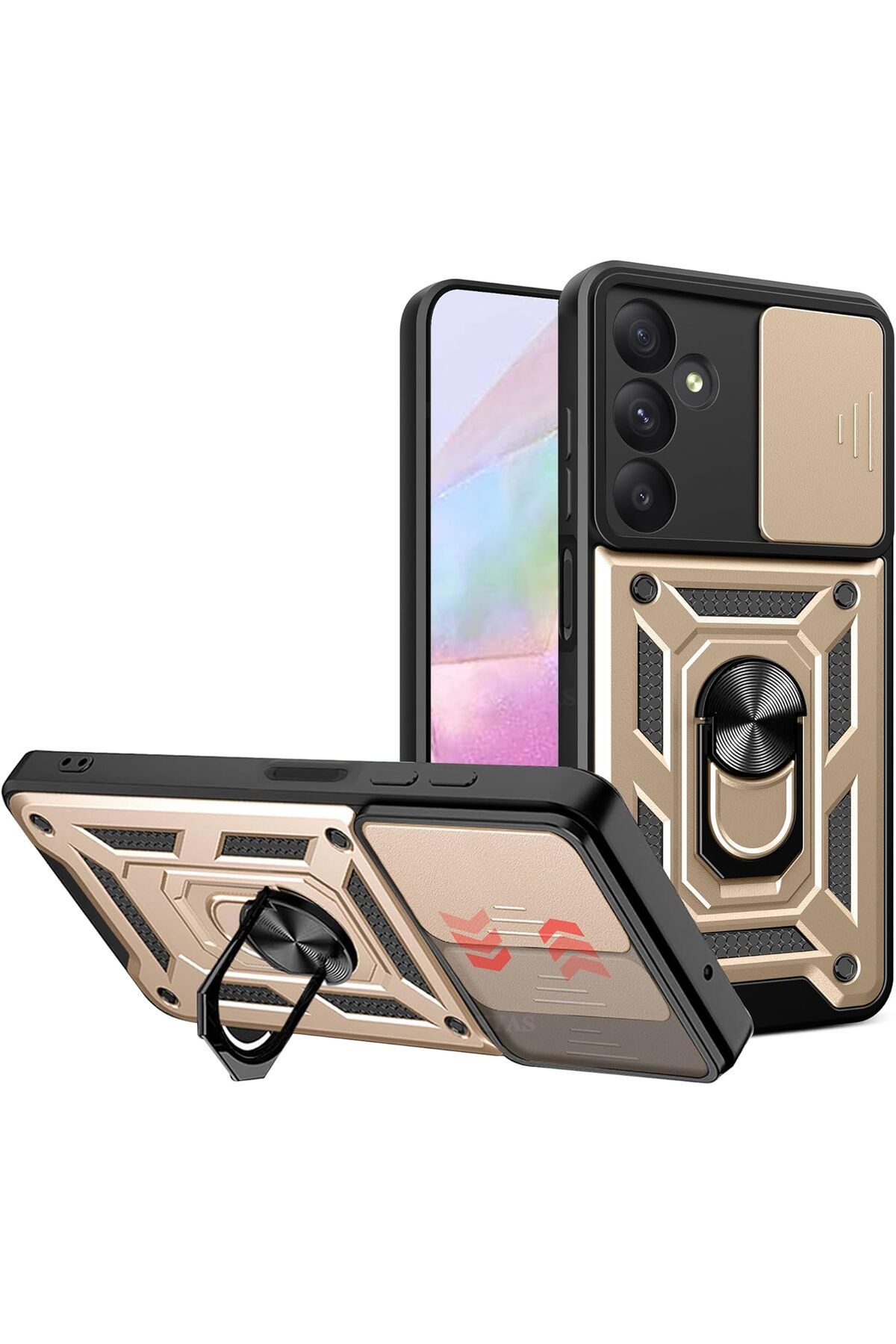 Rivor Samsung Galaxy A04S & A13 5G Kılıf Kamera Sürgülü Standlı Yüzüklü Darbe Emici Zırh Koruyucu Kapak