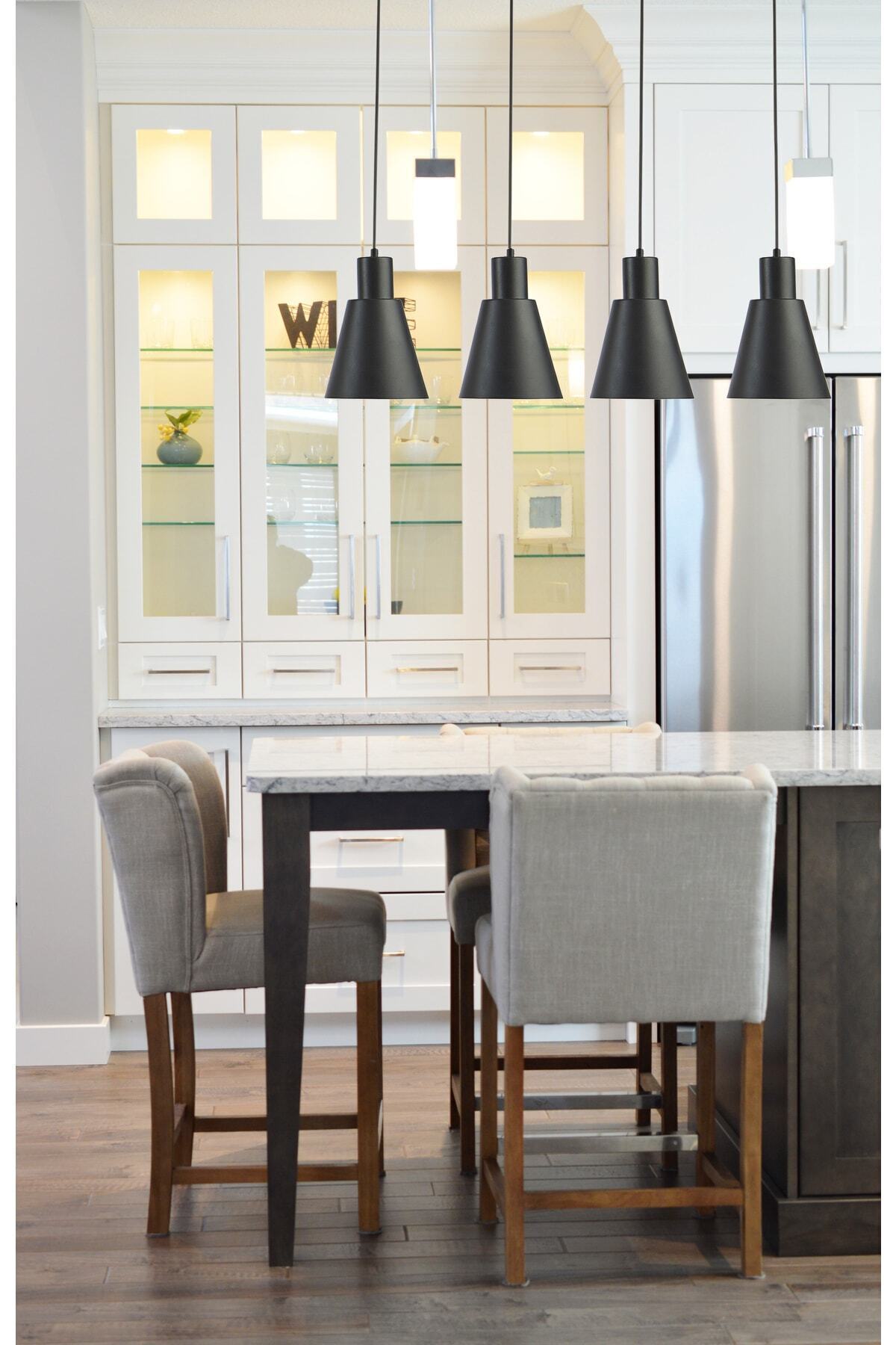 Trendy Special Design Modern Decorative Cafe-kitchen Living Room Black Color 4-Line Pendant