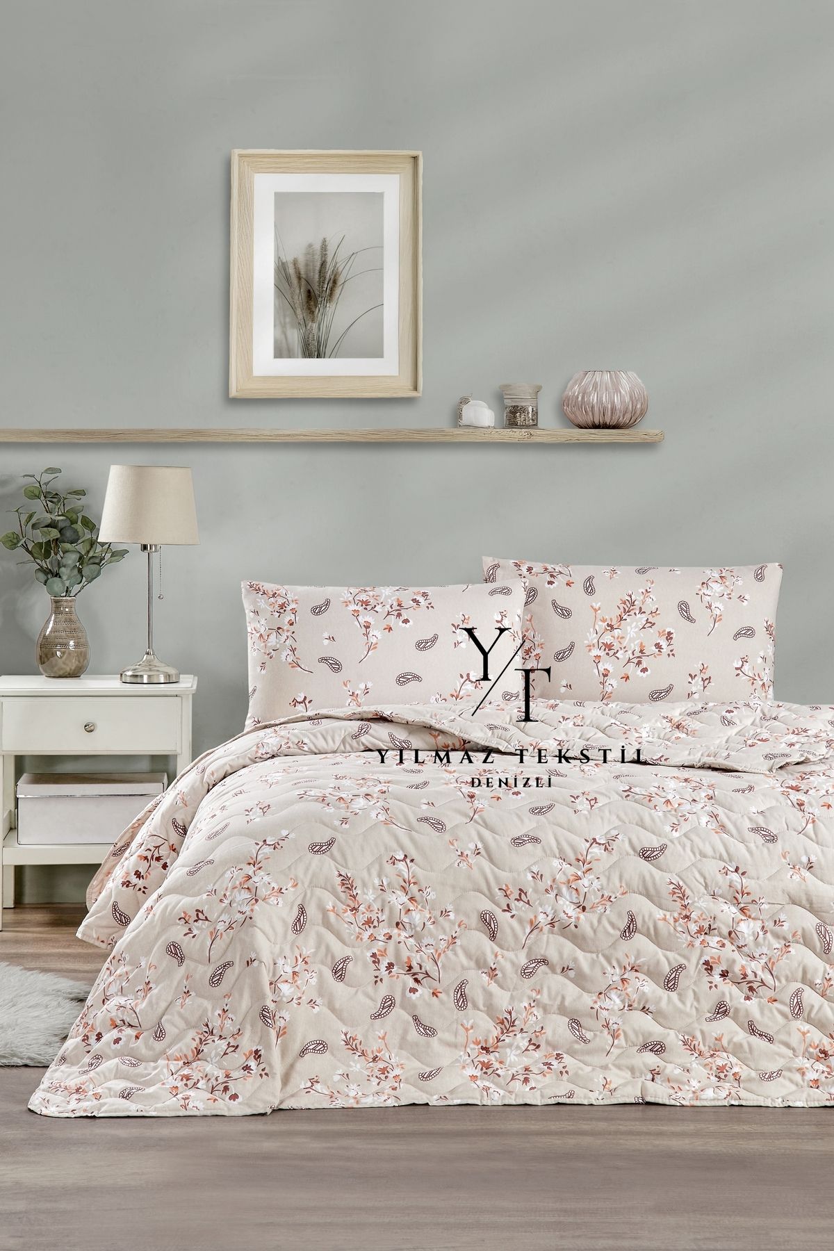 Home Çift Kişilik Yatak Örtüsü 200x220 | 2 Adet Yastık Kılıfı 50x70 | Çeyiz Seti | Çeyiz Takımı | Bej