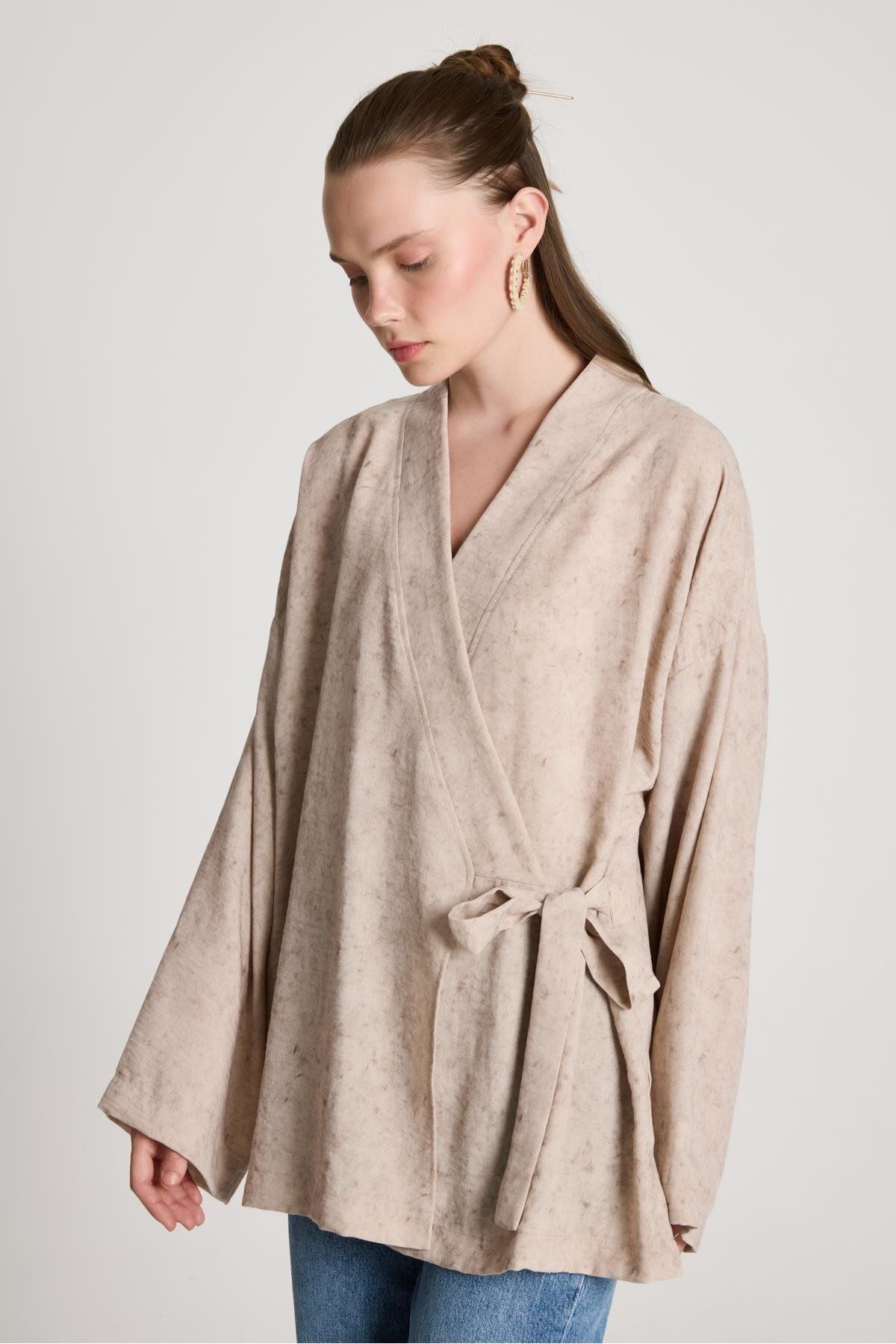 minaaise Bellamy Bağlamalı Keten Kimono Taş
