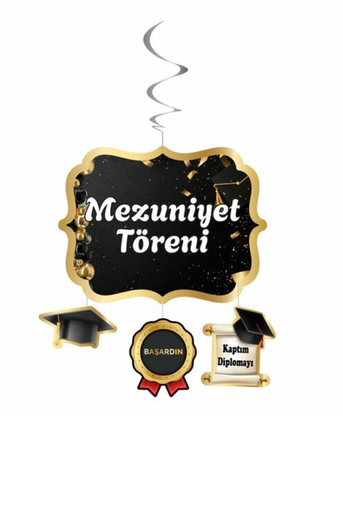 mypartyready Mezuniyet Töreni Yazılı Asmalı Tavan Süs Siyah Gold Renk Süslemesi Mezuniyet Partisi Süslemeleri