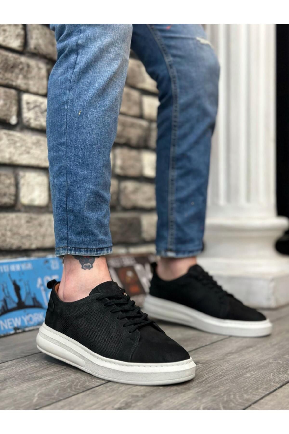 Byshoes BA0336 İçi Dışı Hakiki Nubuk Deri Siyah Bağcıklı Casual Erkek Ayakkabı