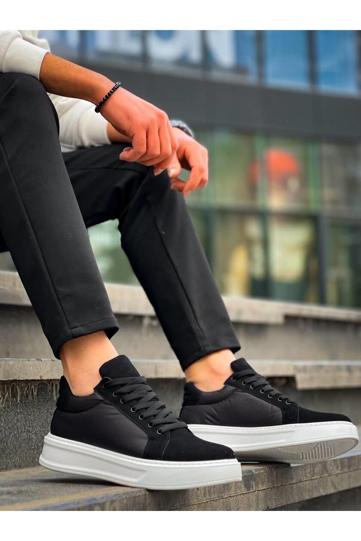 Byshoes KB-046 Kuback Siyah Paraşüt Beyaz Yüksek Taban Günlük Spor Ayakkabı