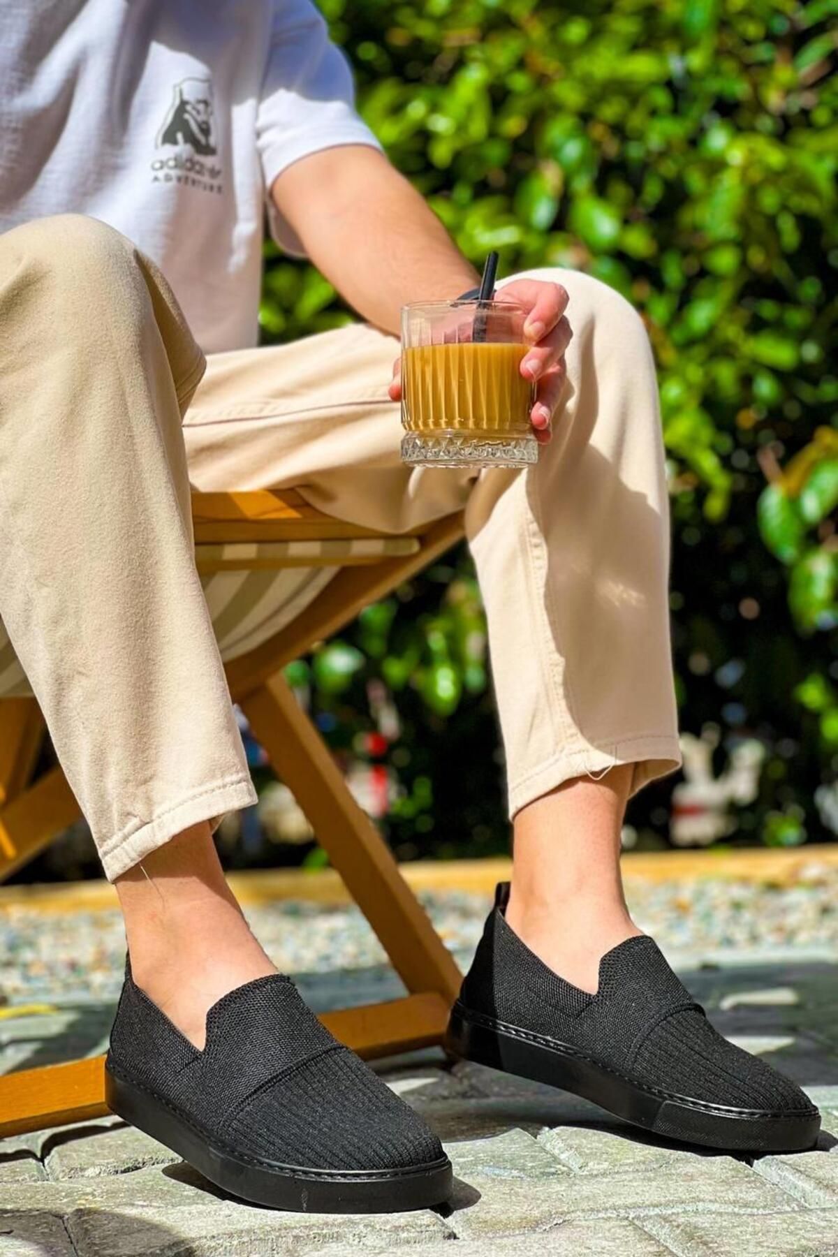 Byshoes KB-114 Kuback Siyah Triko Siyah Yüksek Taban Bağcıksız Günlük Erkek Ayakkabı