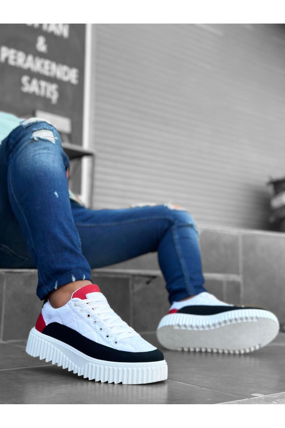 Byshoes BA0801 BOA Yüksek Taban Beyaz Paraşüt Kumaş Cilt Detaylı Erkek Ayakkabı