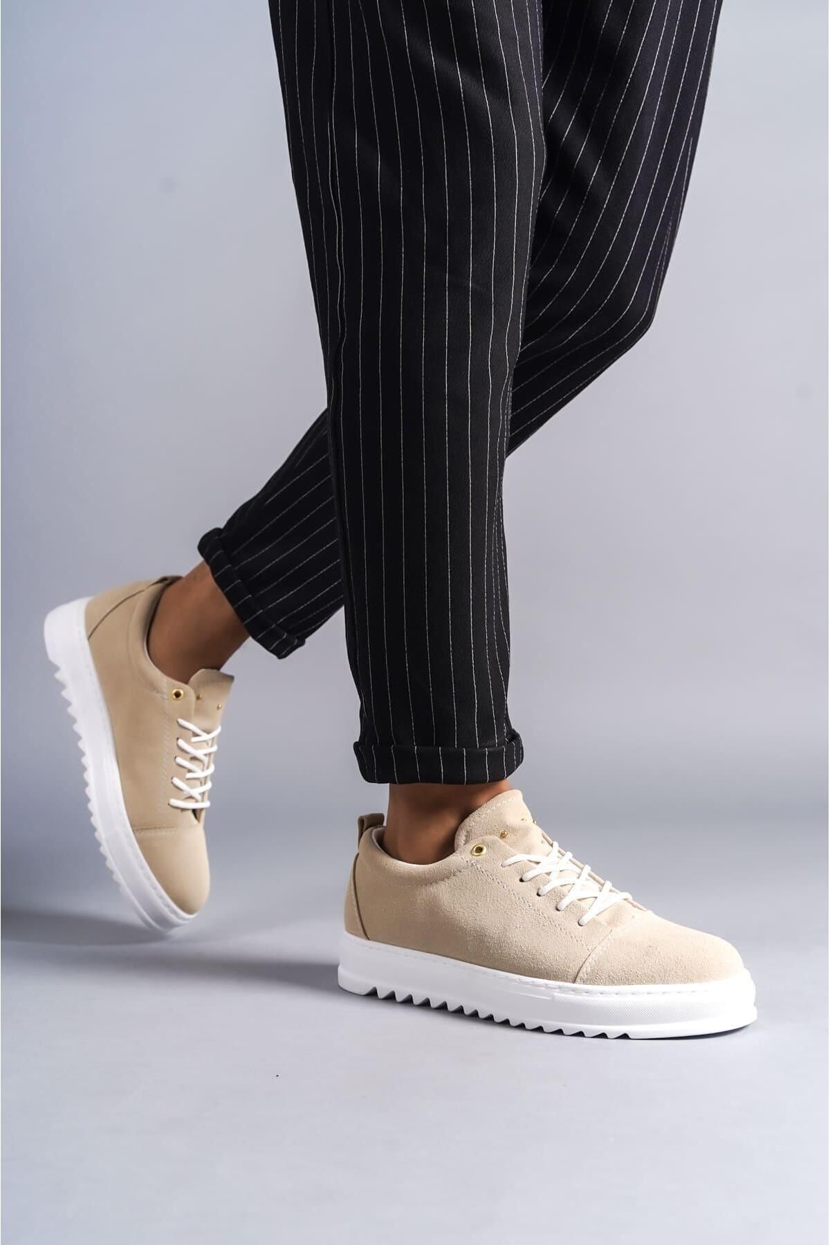 Byshoes SLW152 Cool Bağcıklı Süet Erkek Günlük Spor Klasik Ayakkabı SBT - Krem
