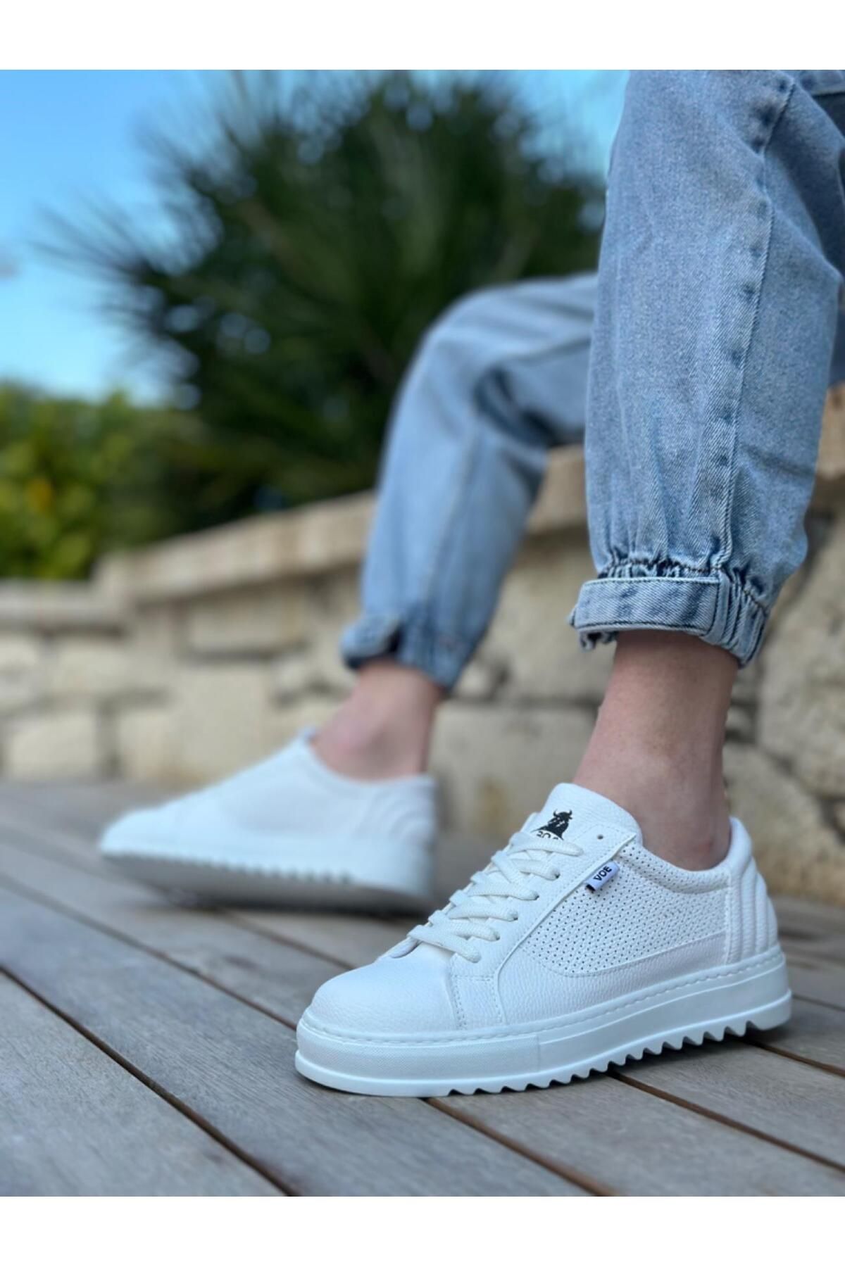 Byshoes BA0323 BOA Kalın Tırtık Yüksek Taban Beyaz Bağcıklı Spor Erkek Ayakkabı