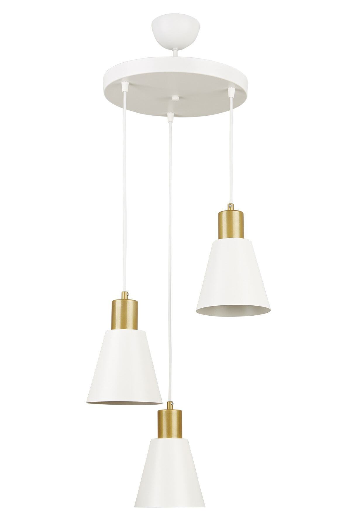 Trendy Special Design Modern Cafe Kitchen Living Room White Color Gold Detail Pendant 3-Piece Chandelier