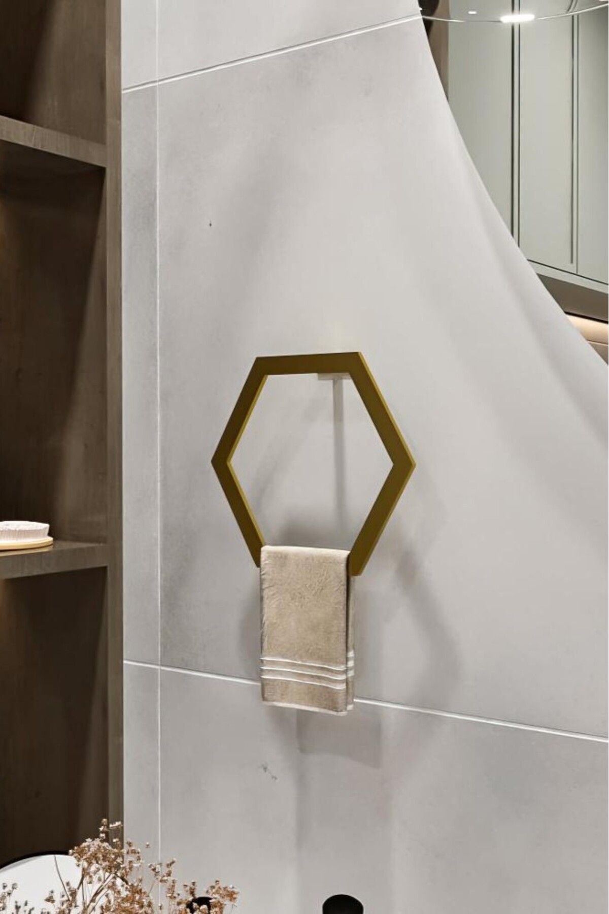 Grandmix Duvar Montajlı Altıgen Havlu Askısı Modern Minimalist Metal Banyo Havlu Halkası Banyo Toparlayıcı