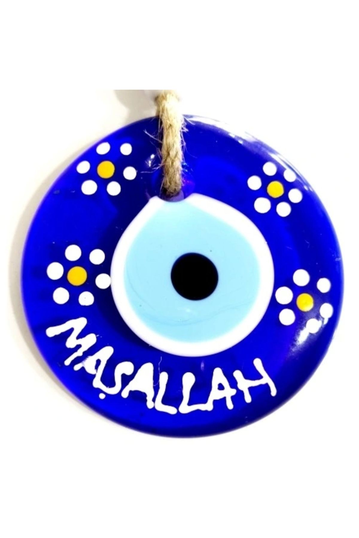ShopNova Maşallah Yazılı Papatya Desenli Nazar Boncuklu El Boyaması Duvar Süsü
