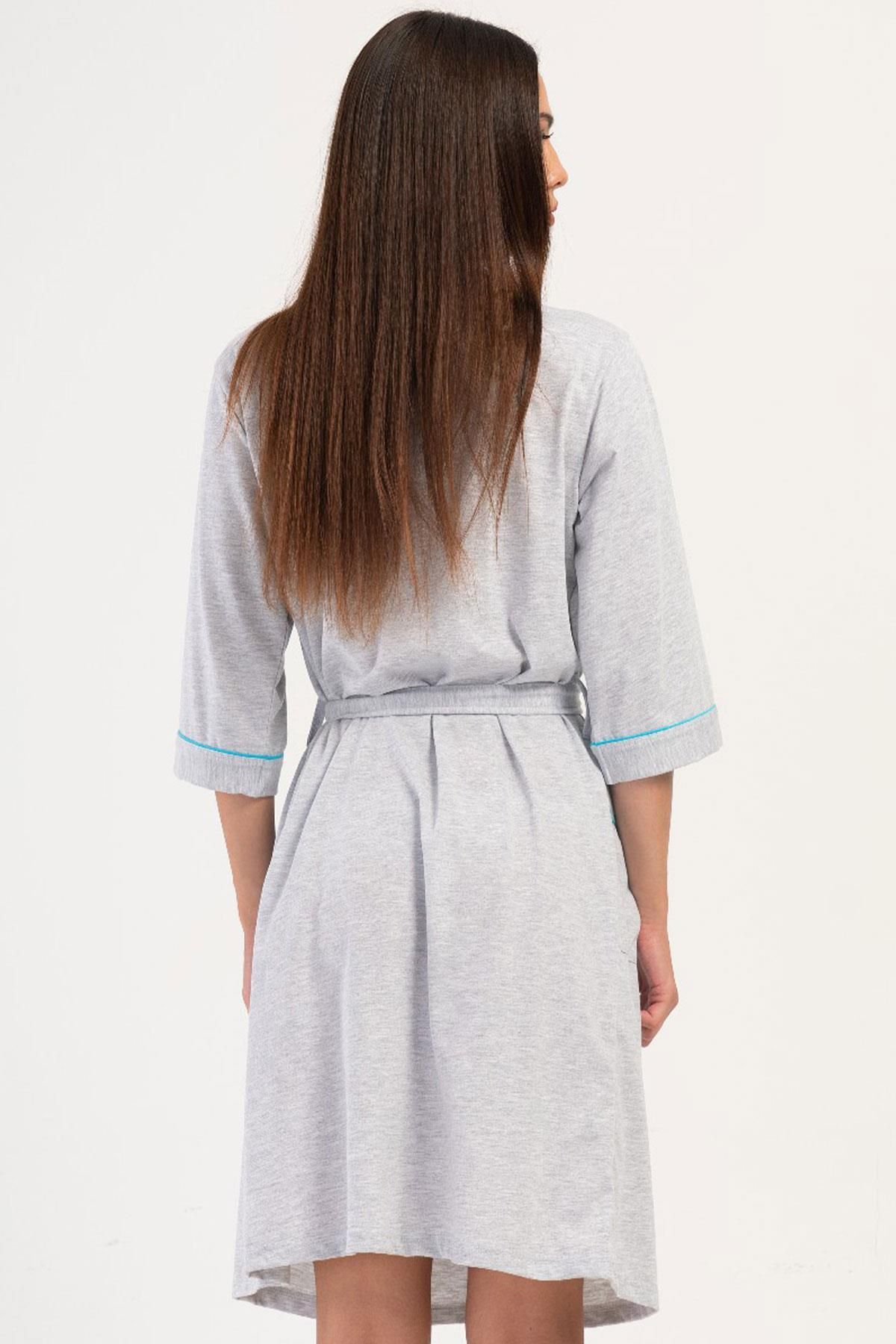 VİENETTA-Γυναικείο φόρεμα Capri Sleeve Blue 100% ΒΑΜΒΑΚΙ C0T6N3O504 4