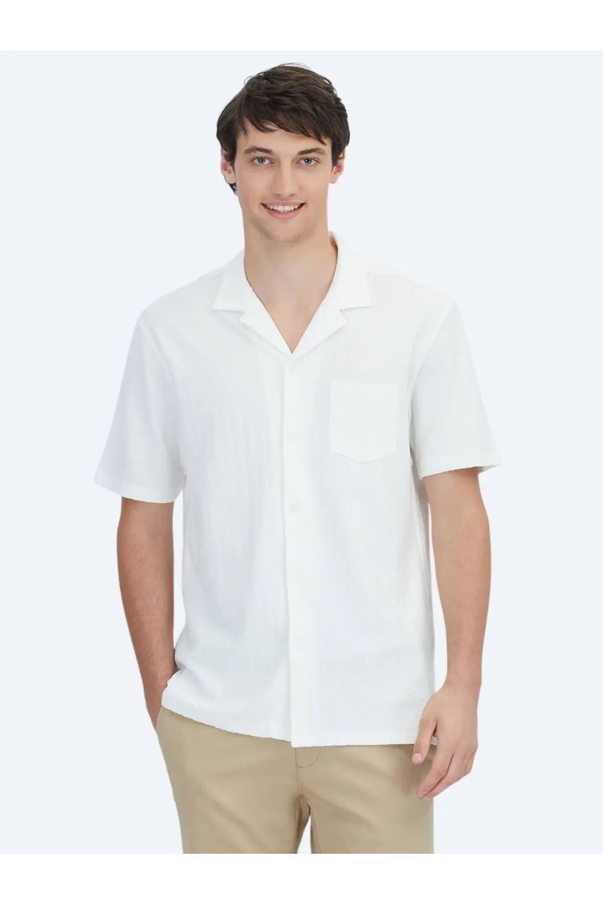 Kip Beyaz Düz Regular Fit Casual %100 Pamuk Gömlek