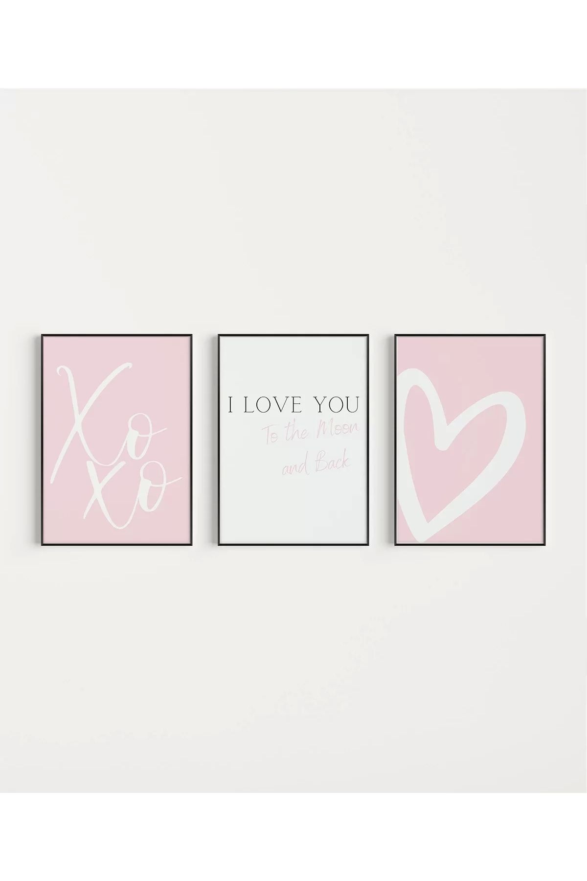 VOGLOO Çerçevesiz Poster XoXo, I Love You, ve Kalp Tasarımlı Minimal