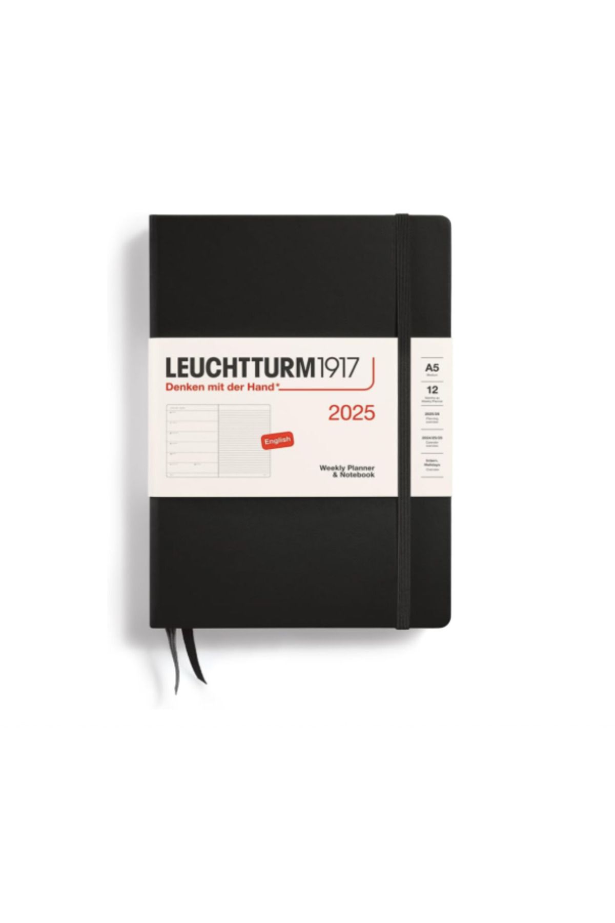 Leuchtturm1917 2025 Haftalık Planlayıcı ve Not Defteri, Orta Boy (A5), 144 Sayfa, İngilizce, Çizgili