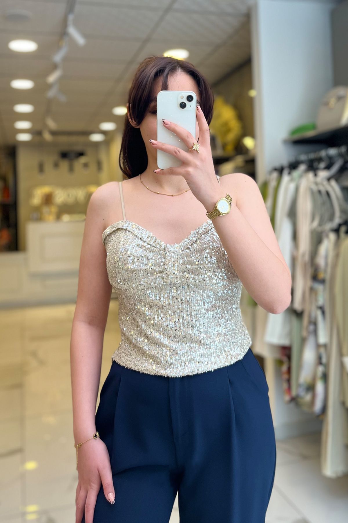 Vosse Mi Gold Payetli Bluz