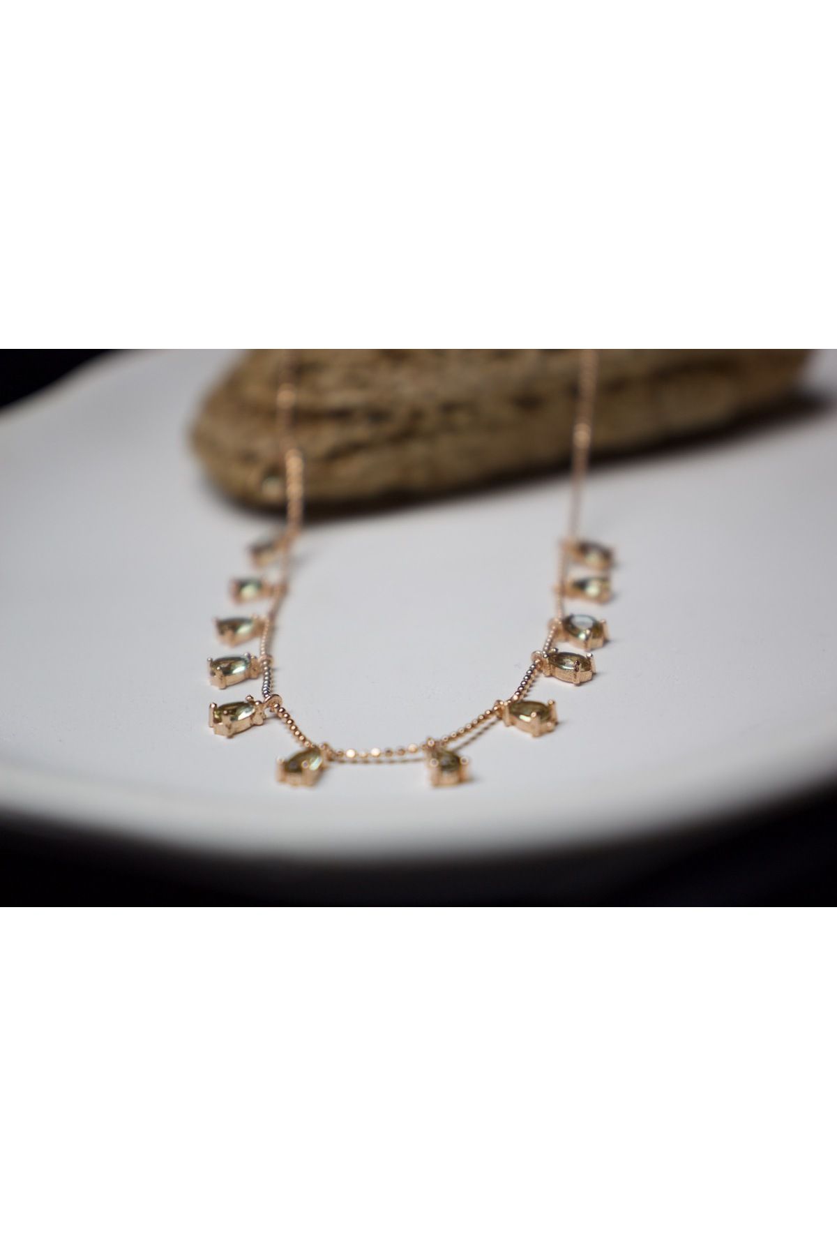 Rosalée 925 Ayar Rose Zirkon Taşlı Damla Gümüş Kolye