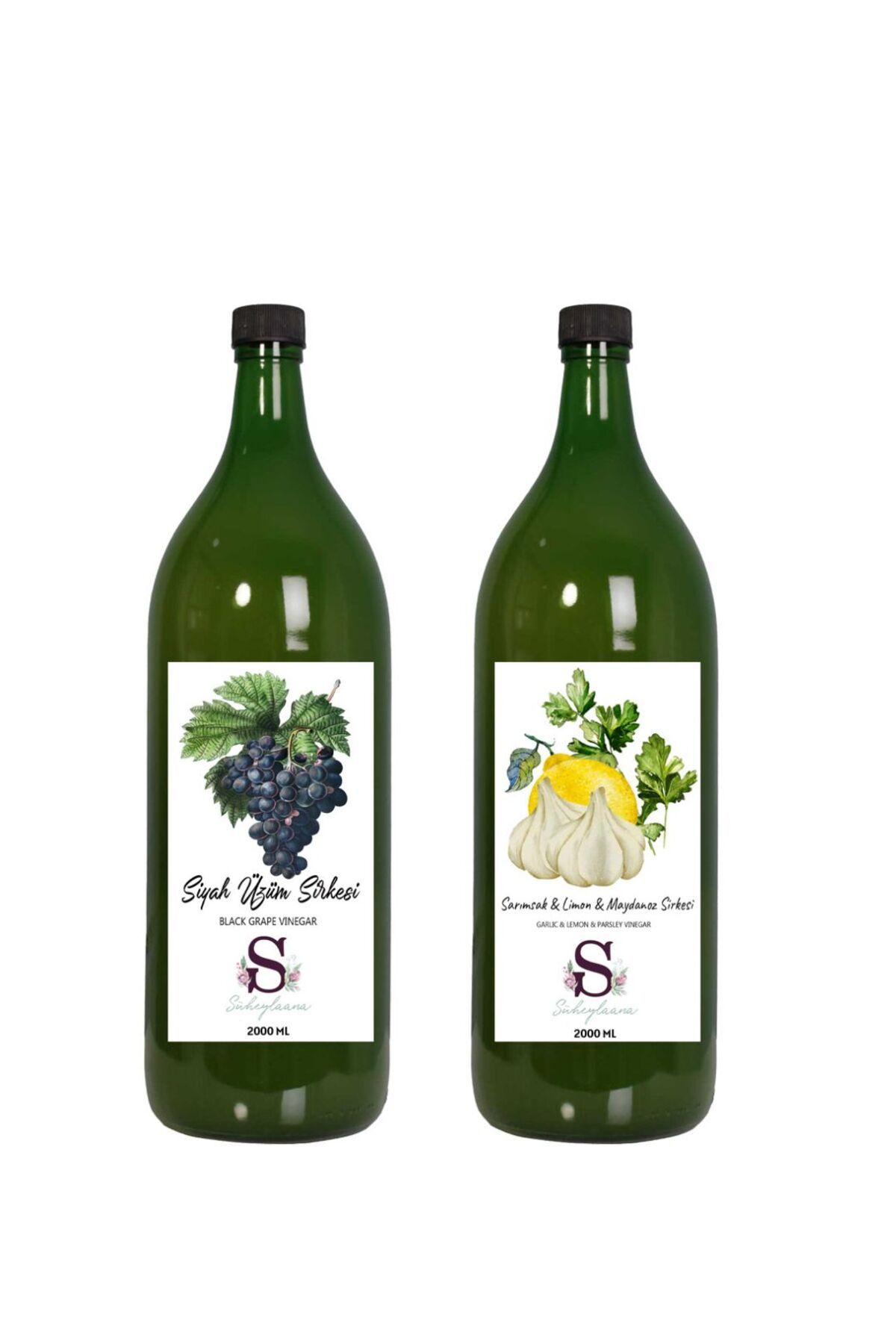 Süheylaana Doğal Siyah Üzüm Sirkesi 2000 Ml - Doğal Sarımsak & Limon & Maydanoz Sirkesi 2000 Ml