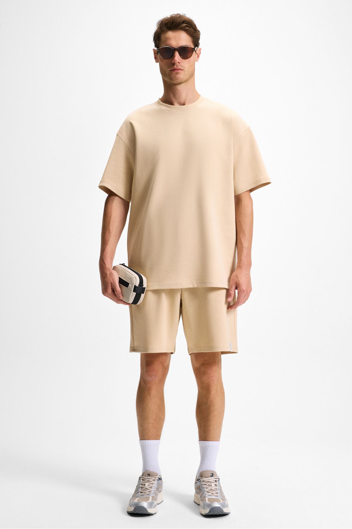 GRIMELANGE-Bailey Men's Relaxed Fit Beige Shorts with Elastic Waist and Back Single Pocket Cord 3