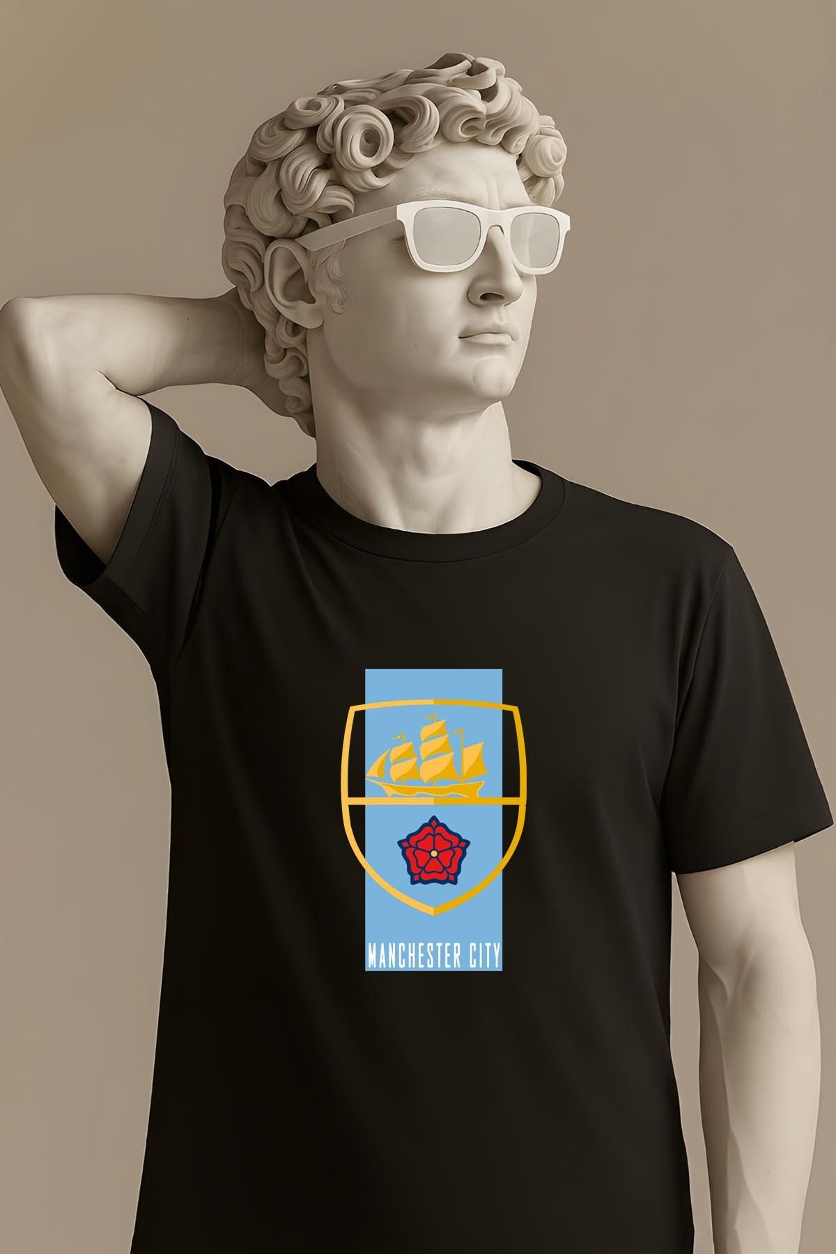 362BASKI Man City Minimal Tasarım Logo Baskılı Tshirt