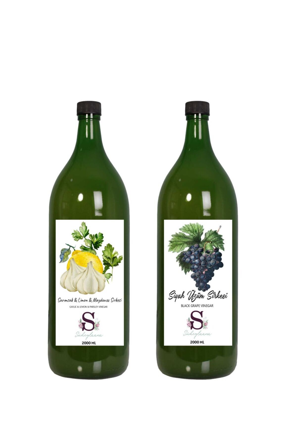 Süheylaana Doğal Sarımsak & Limon & Maydanoz Sirkesi 2000 Ml - Doğal Siyah Üzüm Sirkesi 2000 Ml