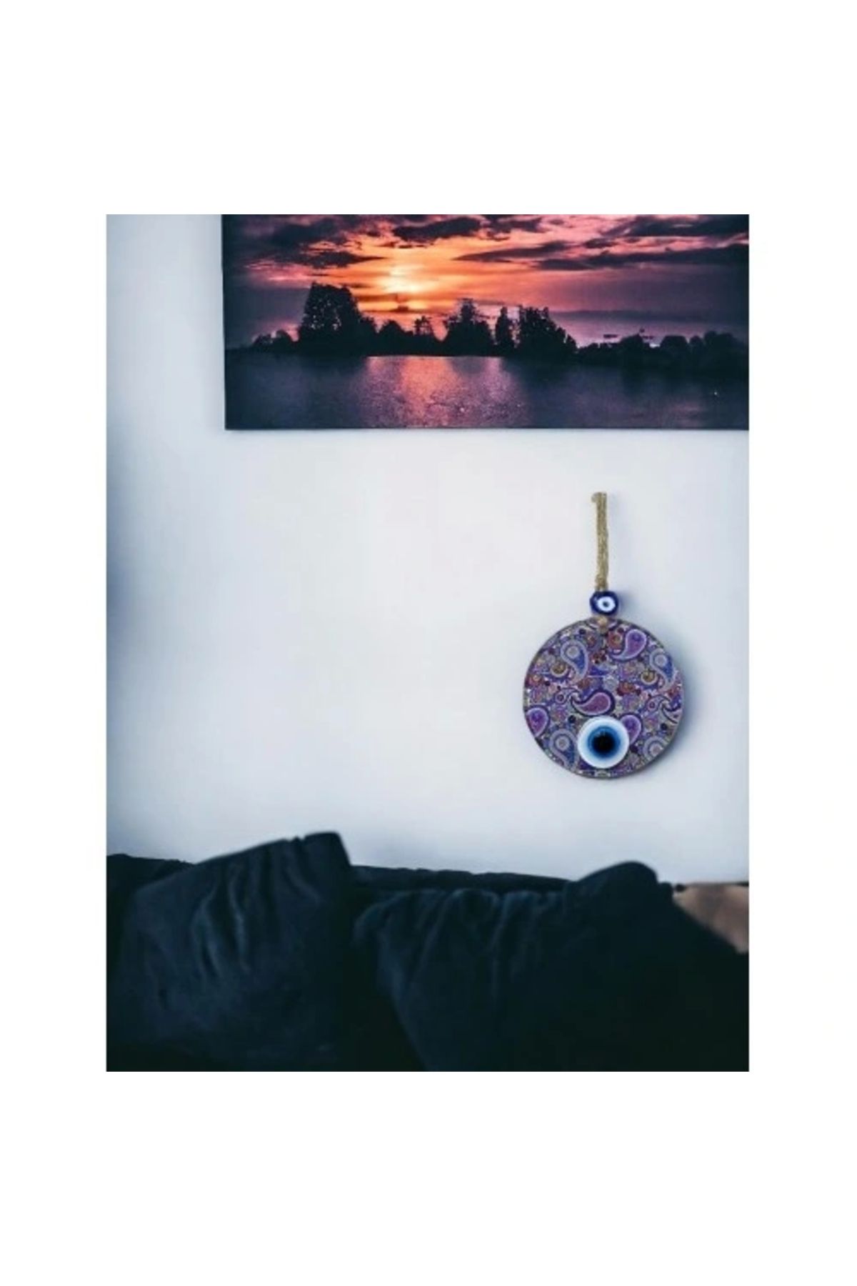ShopNova Mandala Desen Mavi Mor Nazar Boncuklu Füzyon Cam El İşçiliği 12 cm Duvar Süsü Nazarlık Hediyelik Eşy