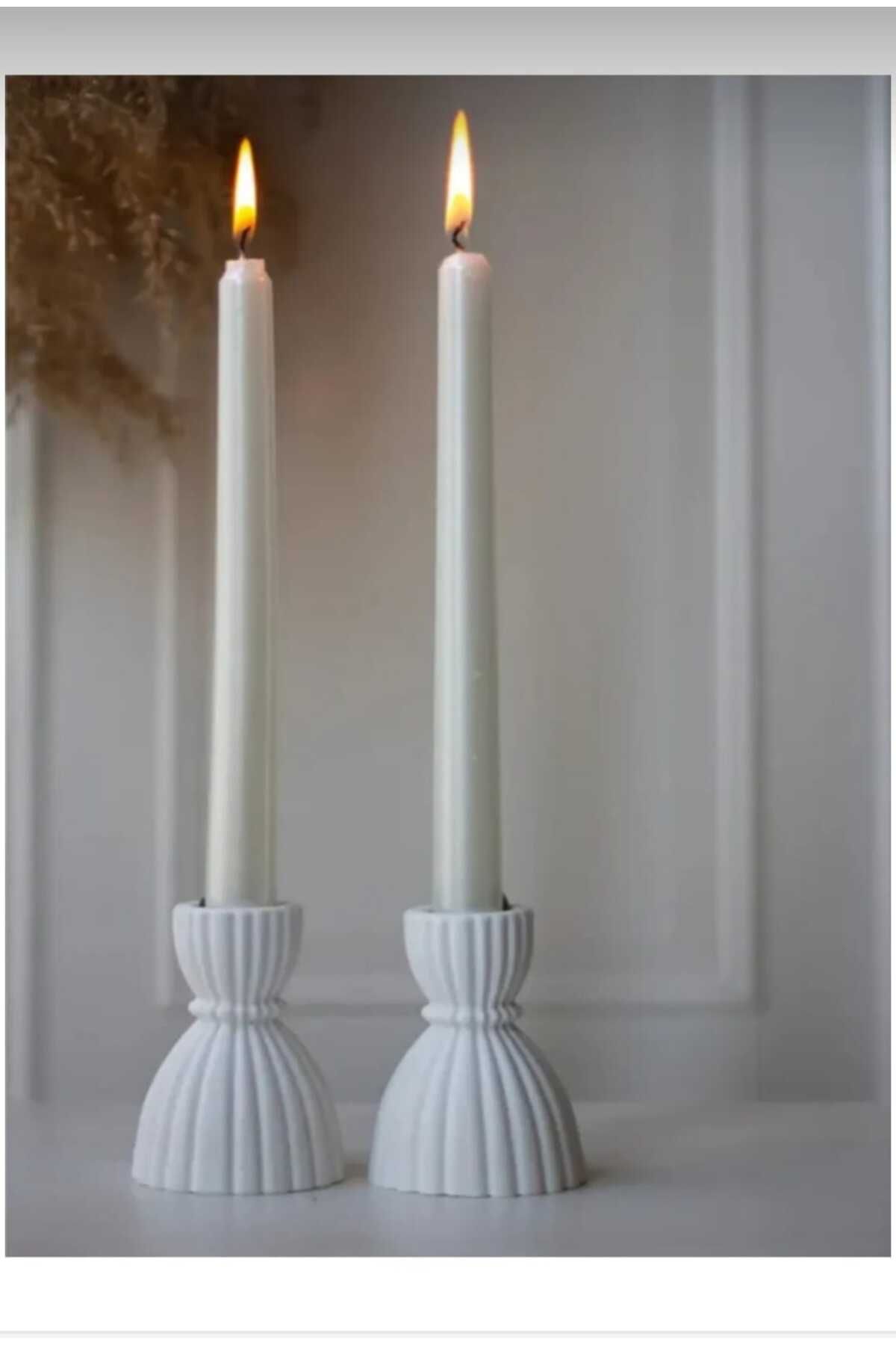 MUMELLA Minimal Beyaz Şamdan Mumluk - Şamdan Tasarım Modern Dekoratif Mumluk 2'li Set