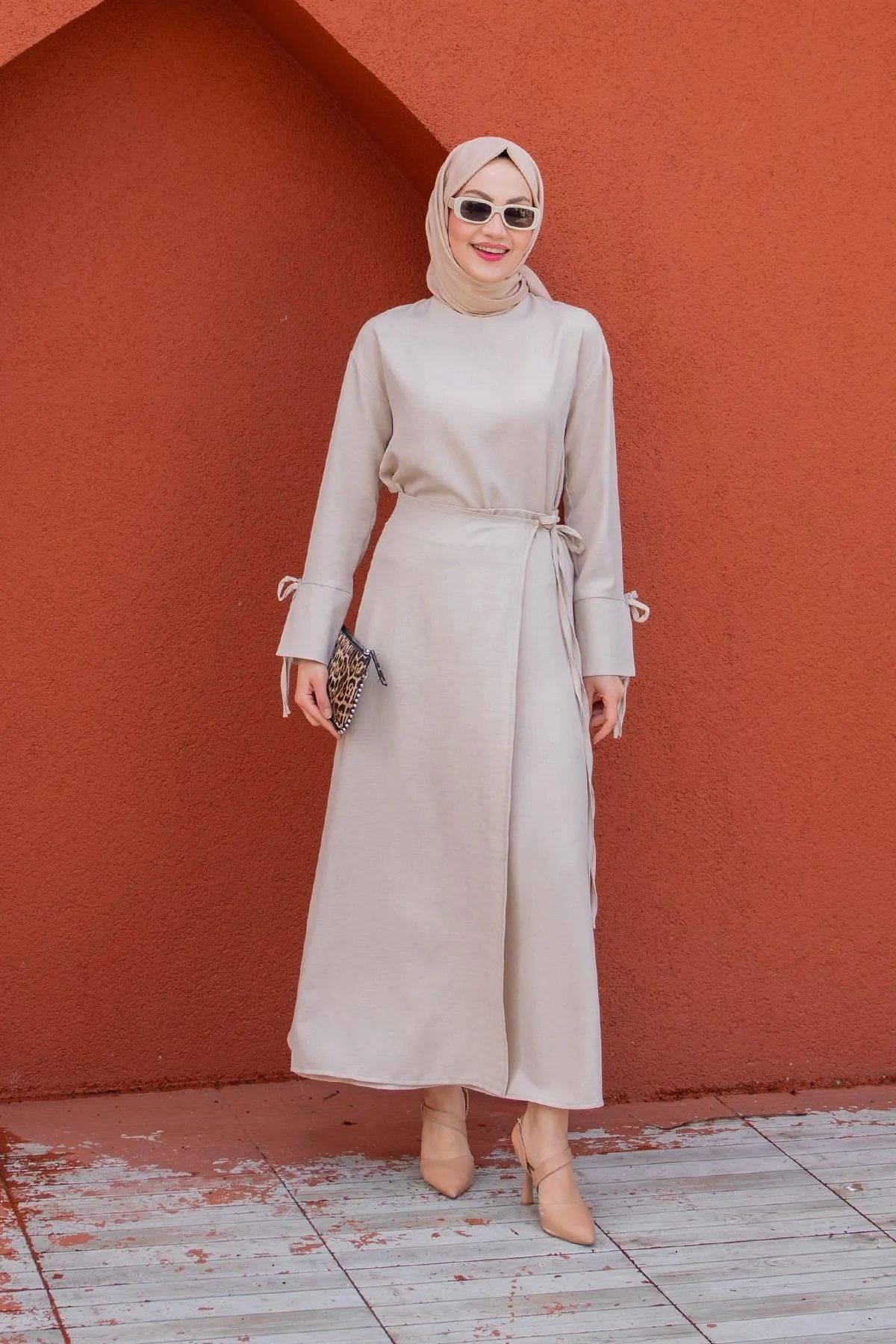 Trendy Butik Kadın Trendy Butik Anvelop Bağlamalı Etek Bluz Takım-Bej
