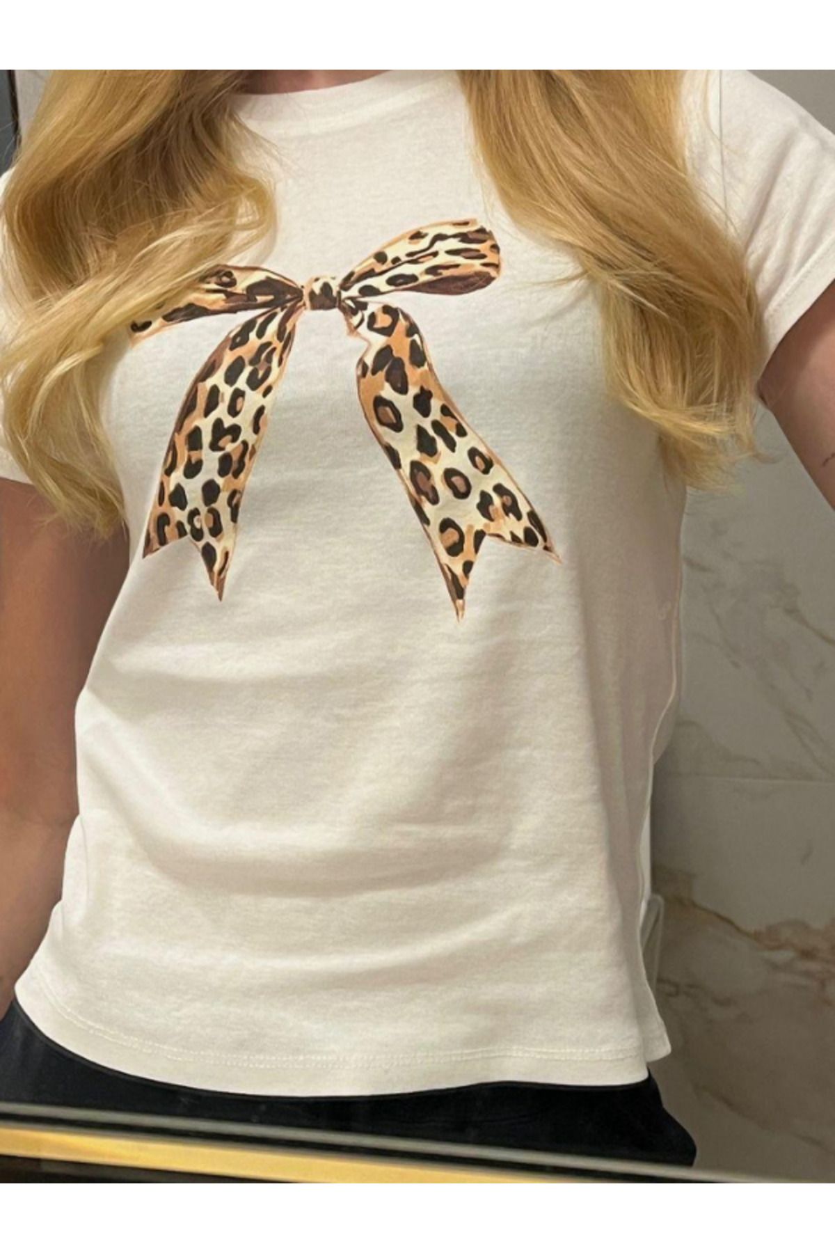 DEEFWEAR DREICH LEOPAR RIBBON BASKILI BEYAZ CROP