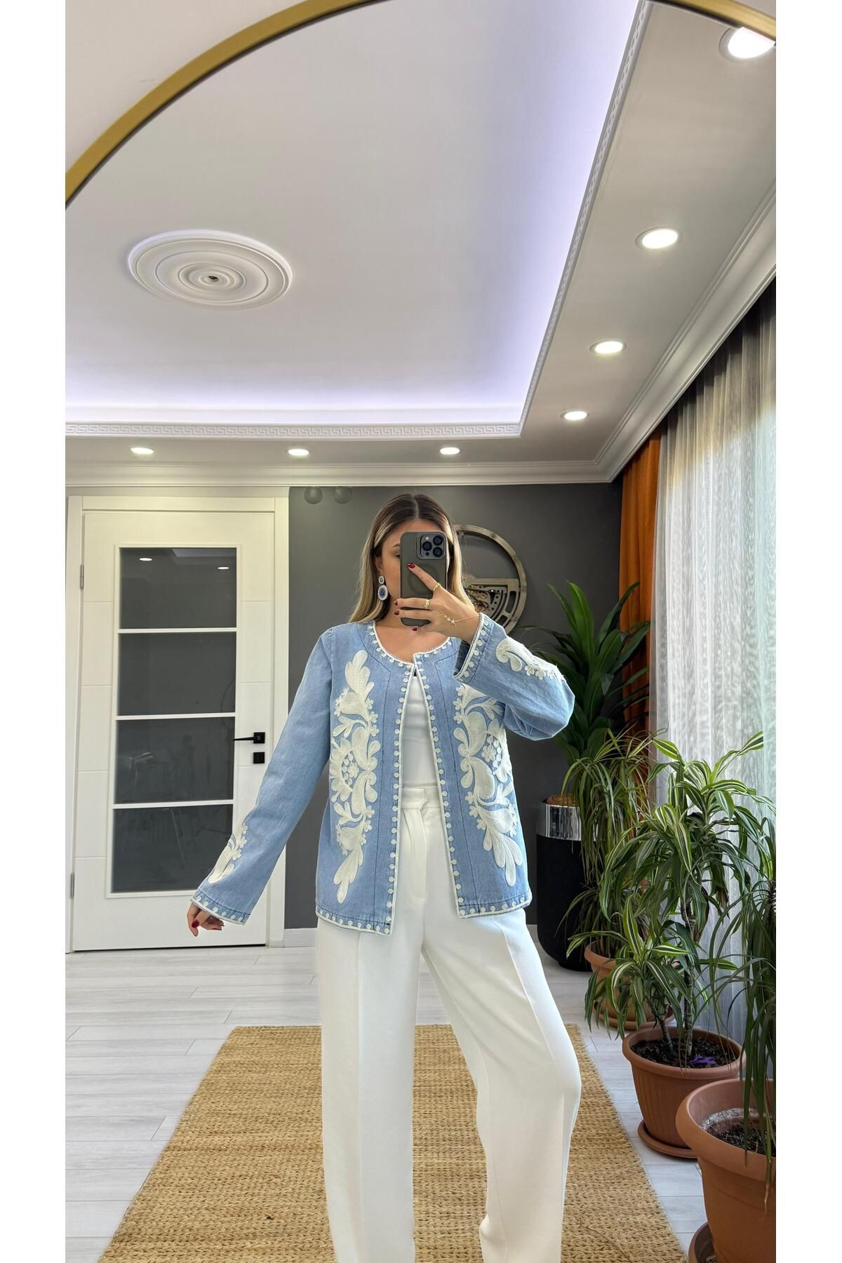 SEVİNÇ GÜNGÖR Desenli ceket Mavi