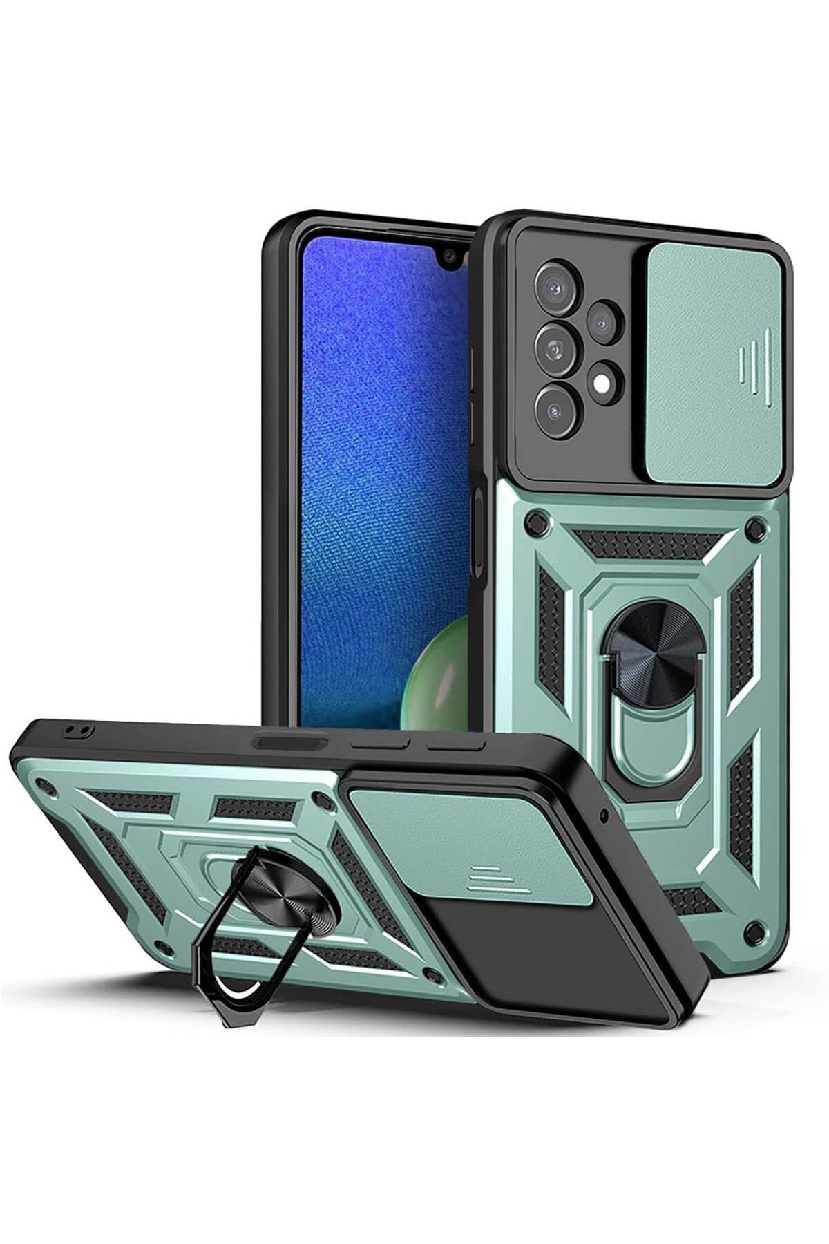 Rivor Samsung Galaxy A33 Uyumlu Kılıf Kamera Sürgülü Standlı Yüzüklü Darbe Emici Zırh Koruyucu Tank Kapak