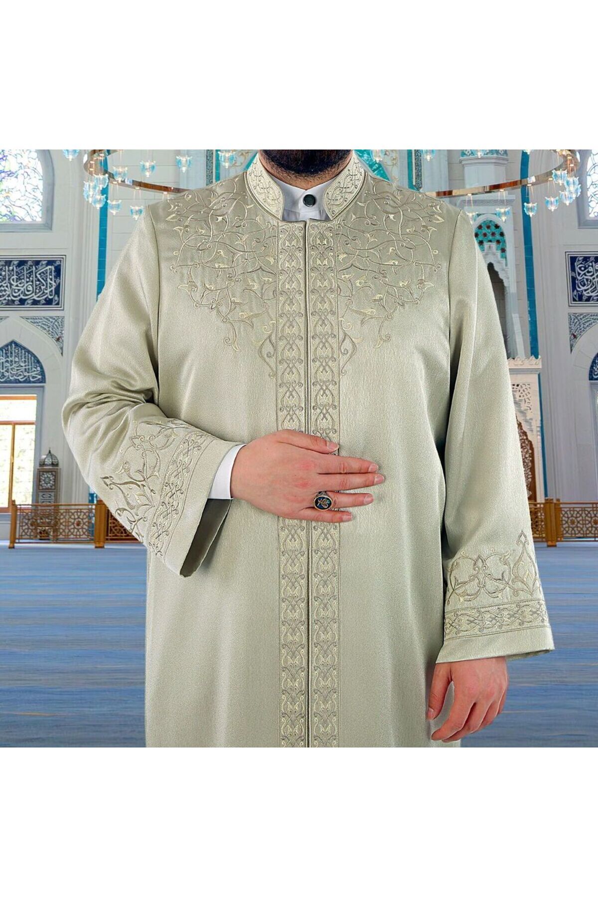 İkranur Lüks Fesebbih İmam Cübbesi Mint Yeşili