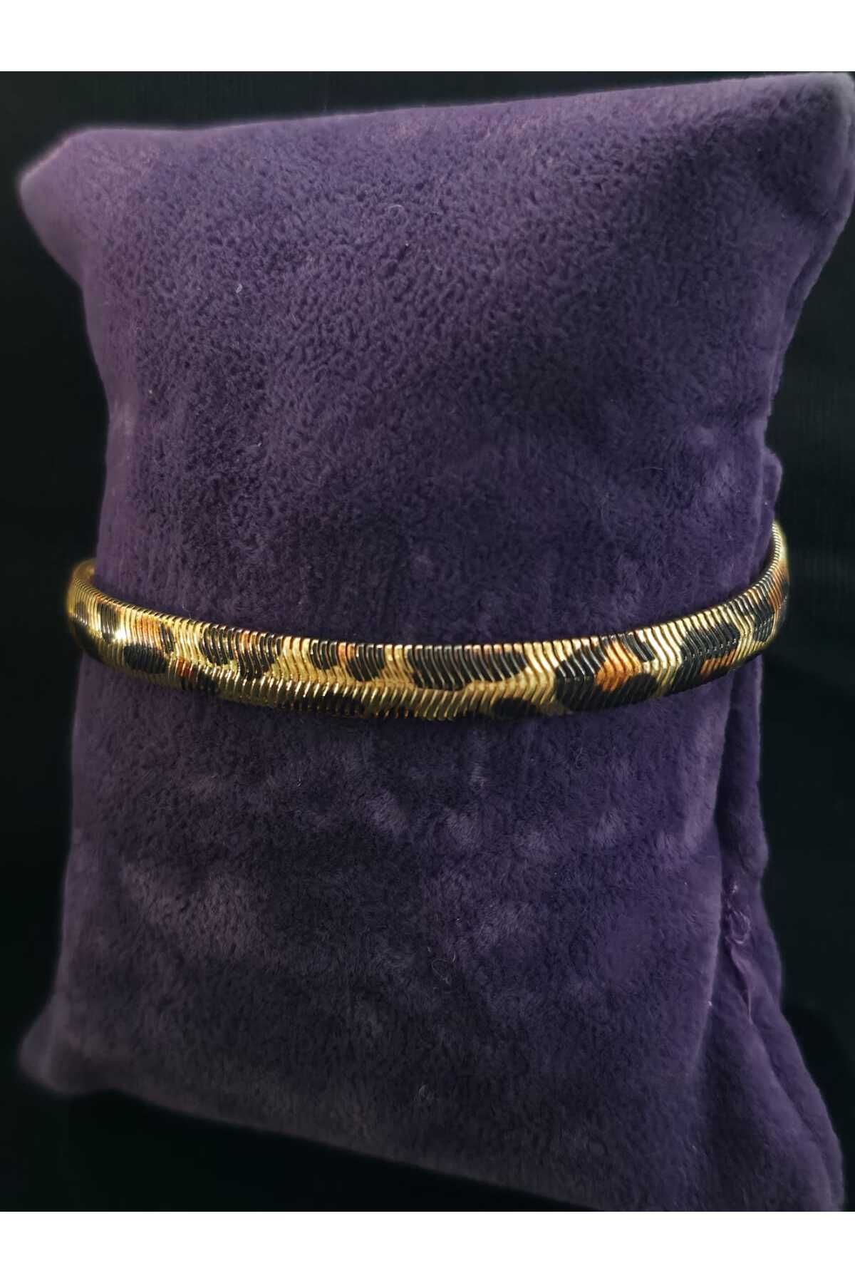 sarıyer silver Leopar Desenli Özel Tasarım Balık Sırtı Model Günlük Kullanıma Uygun Şık Stil Çelik Bileklik
