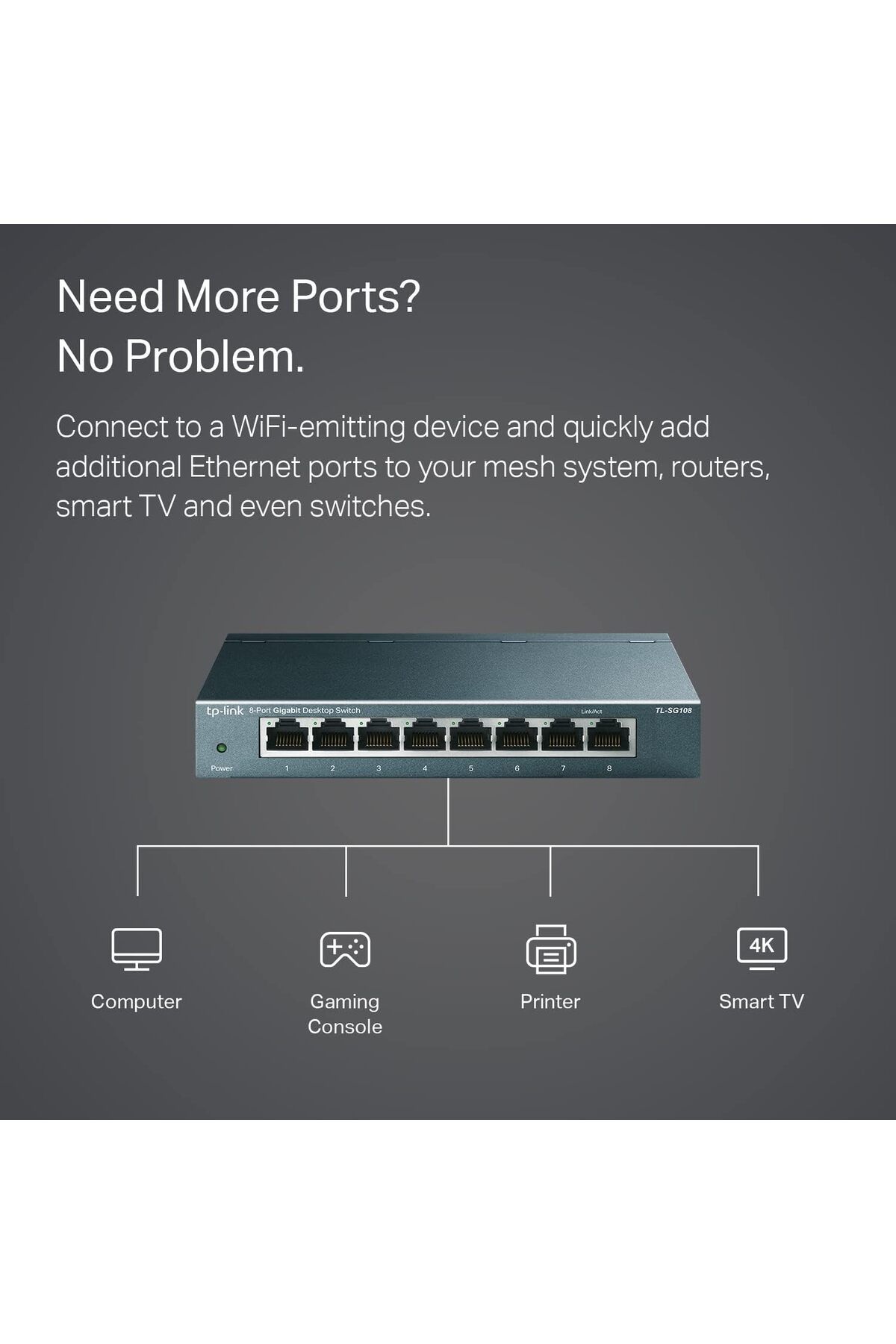 TP-LINK-TP-Link 8 Port Gigabit Ethernet Network Switch - Ethernet Splitter | Plug & Play | Fanless | Sturdy 7