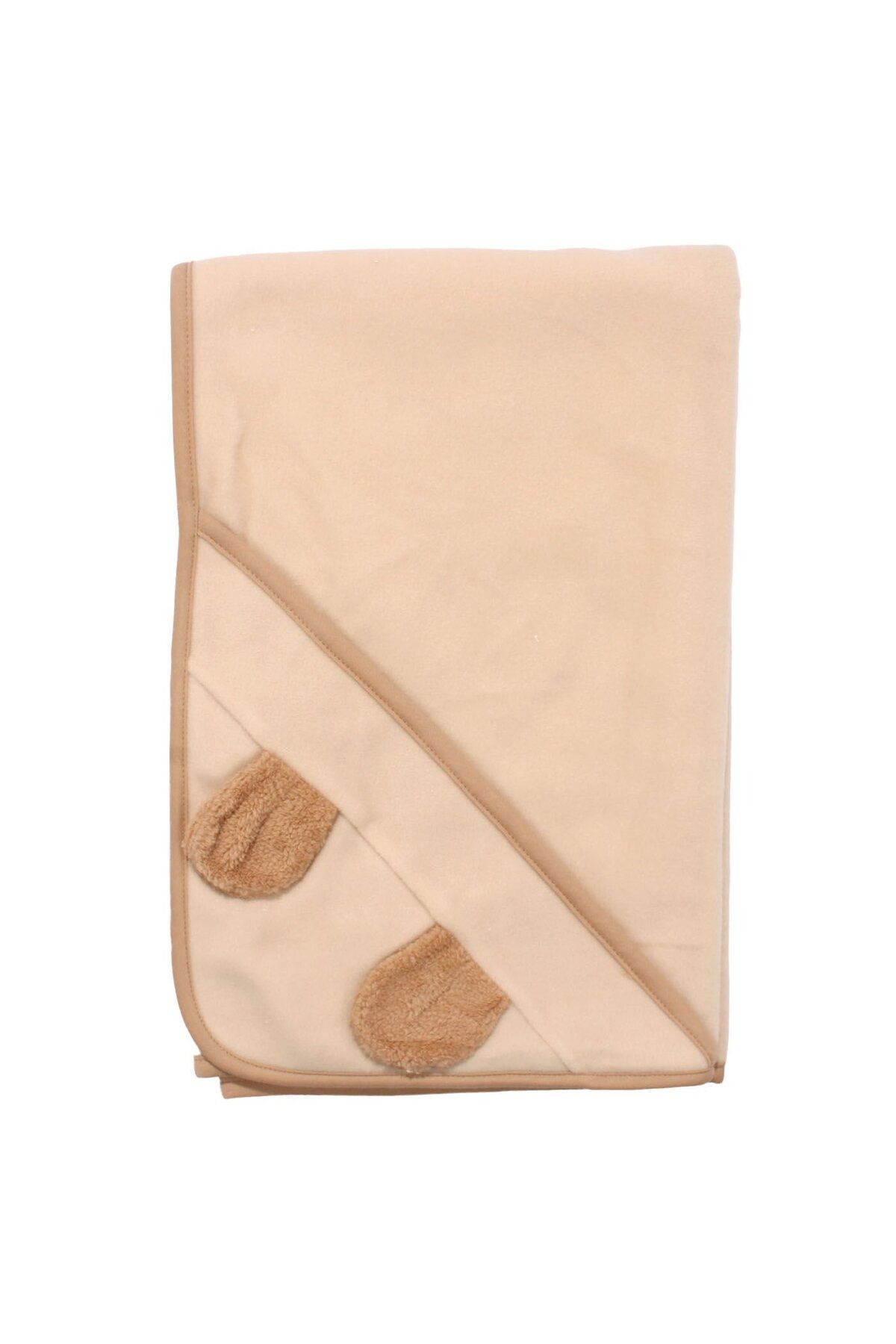 bebegen Unisex Bej Polar Kulaklı Battaniye 90x90 cm