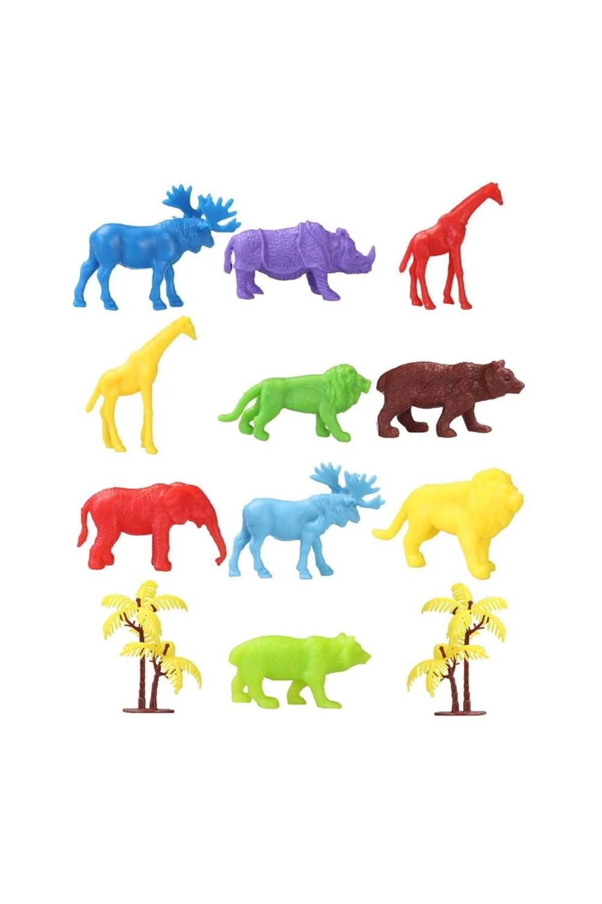Emperium 669 Toy Play 12 Parça Renkli Mini Vahşi Hayvanlar Figür Seti 4-6 cm