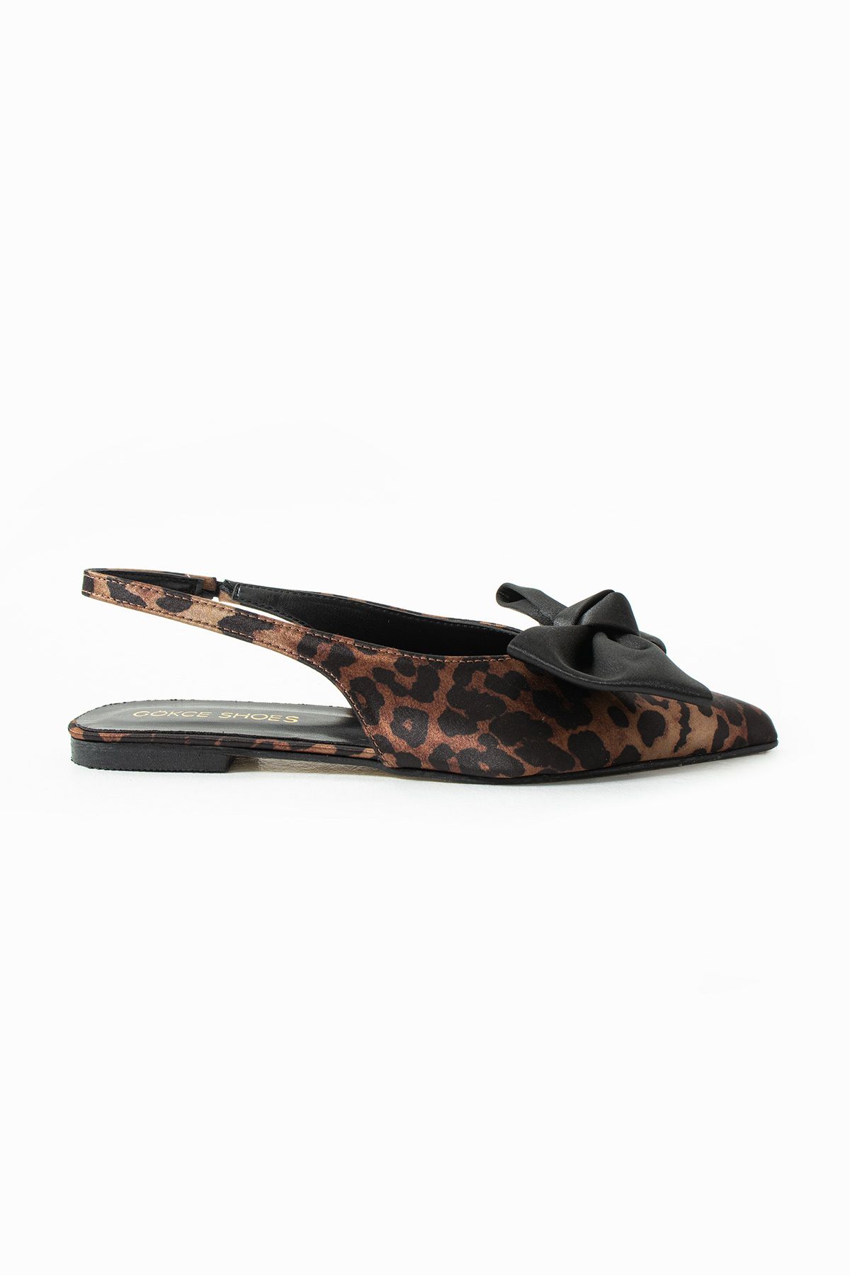 Gökçe Shoes Sancha Bej Siyah Saten Fiyonk Detay Kadın Babet Ayakkabı