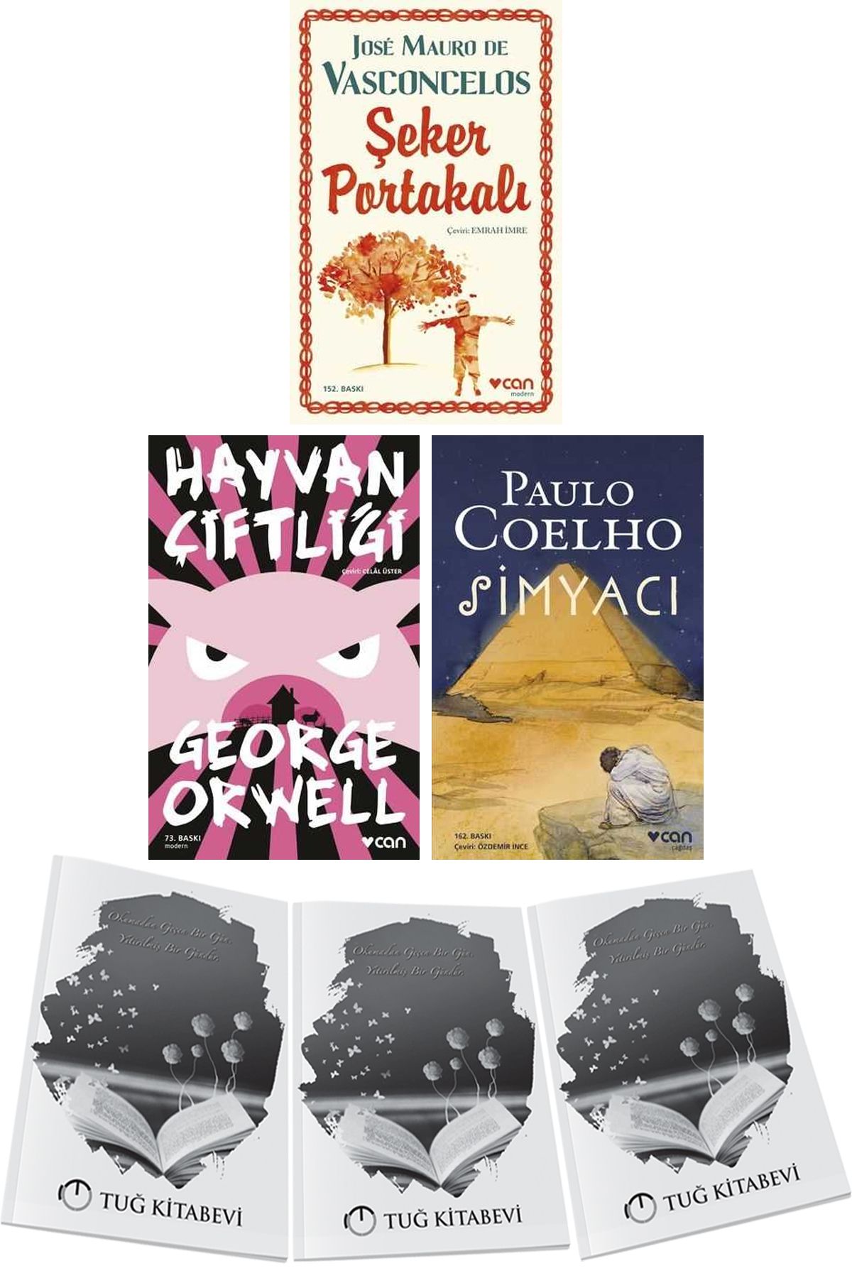 Can Yayınları Şeker Portakalı Jose Mauro de Vasconcelos ve Simyacı-Hayvan Çiftliği Paulo Coelho 3lü Set + Hediyeli